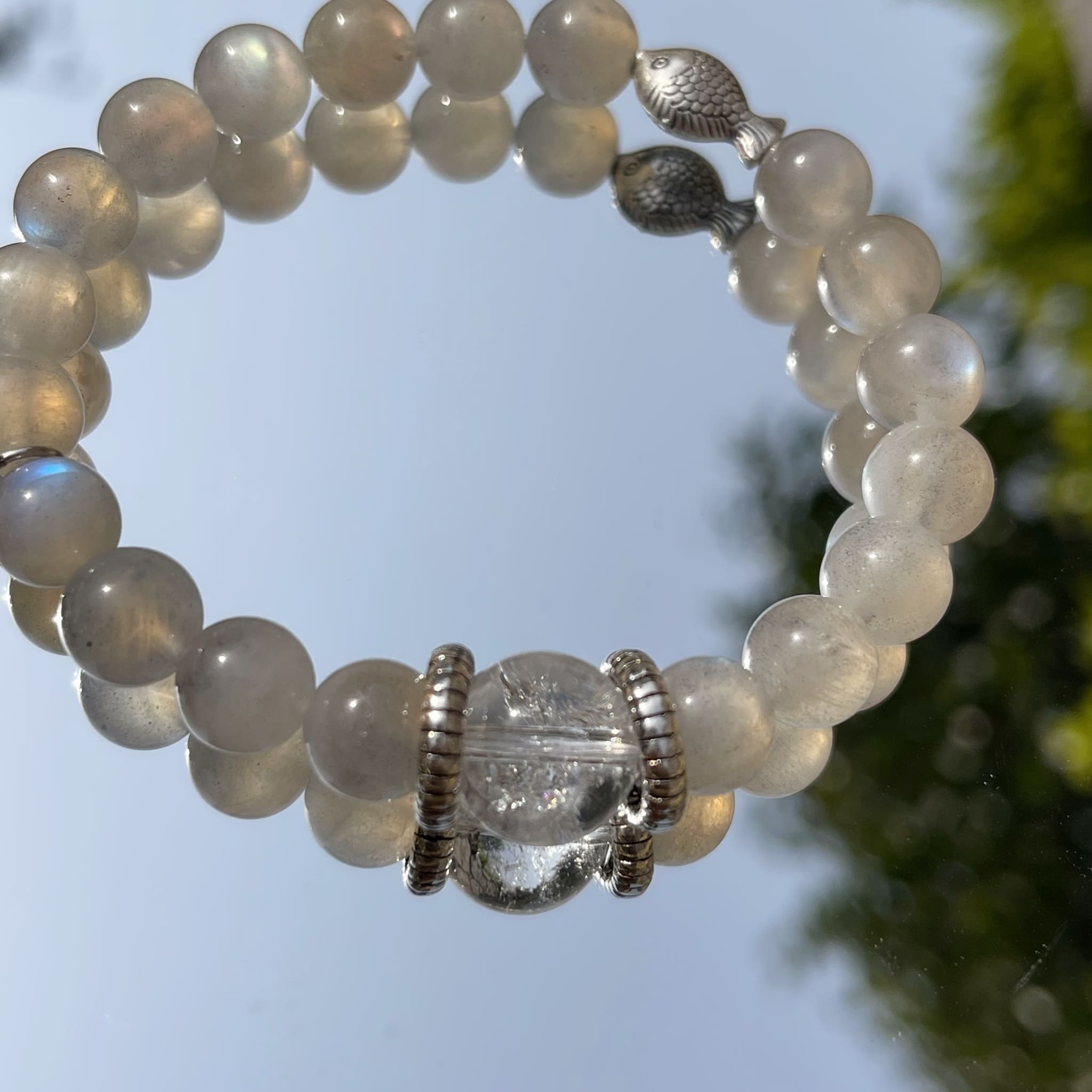Gray Moonstone & Clear Quartz Bracelet