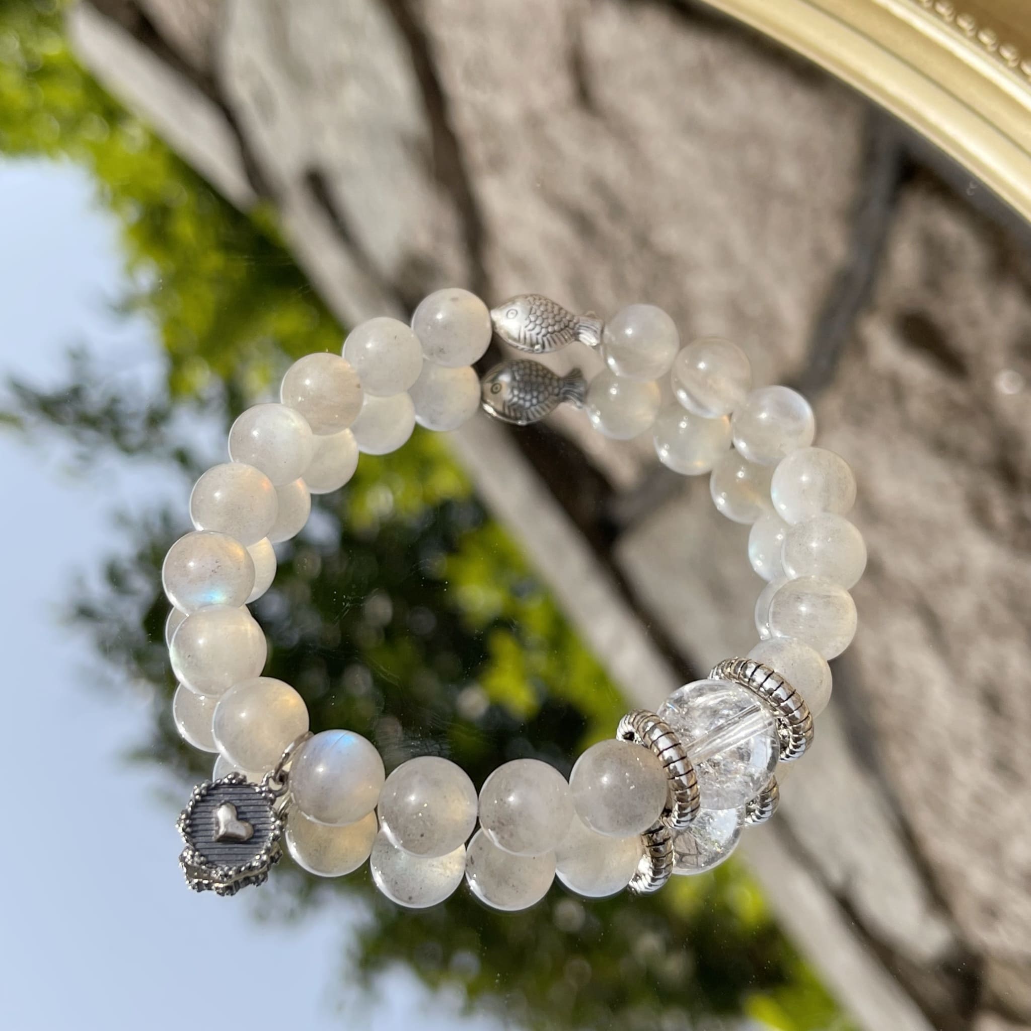 Gray Moonstone & Clear Quartz Bracelet