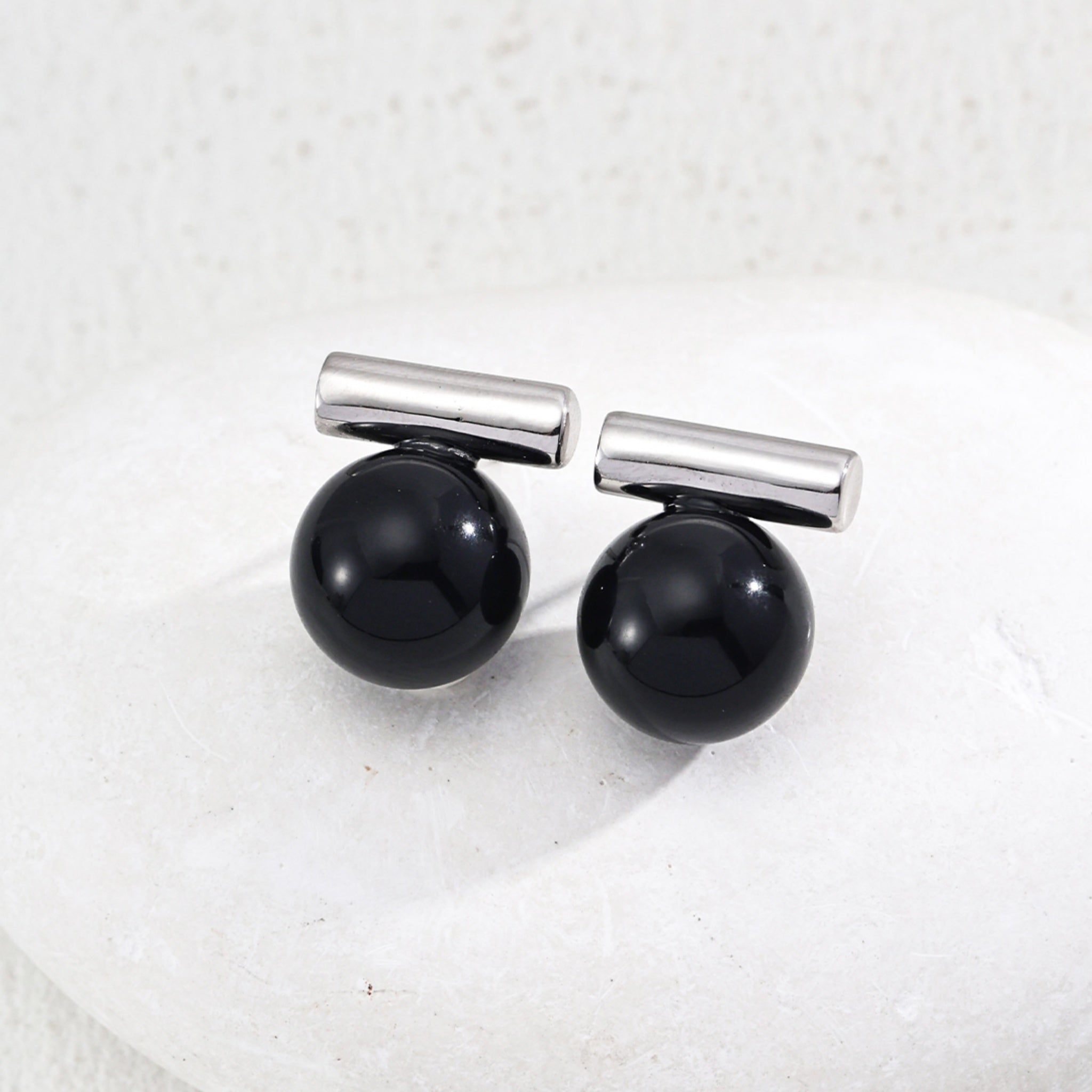 Black Onyx Stud Earrings Handmade for Trendy Everyday Looks-3