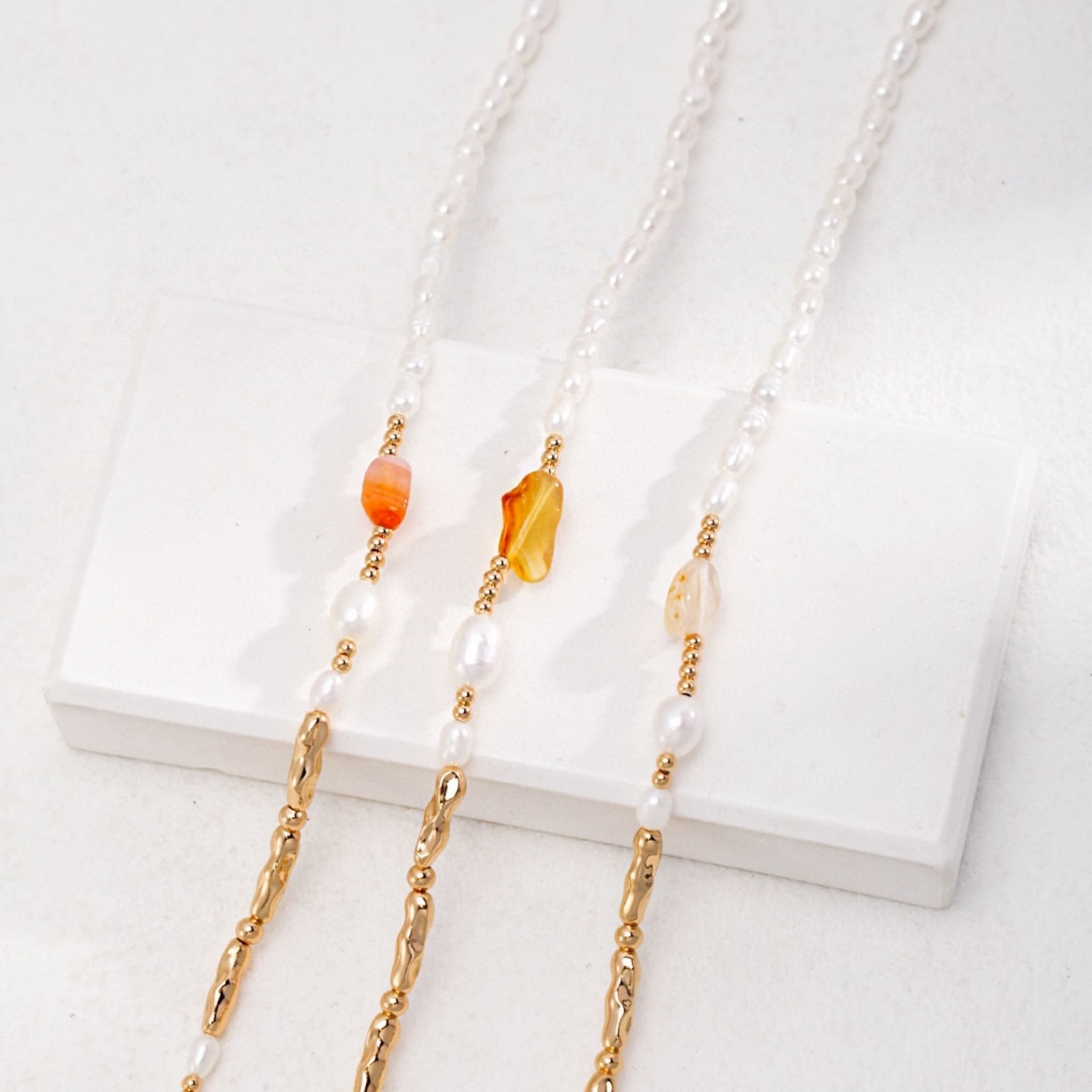 Chic Autumn Necklace Pearl Tiger Eye Gold for Layering-5