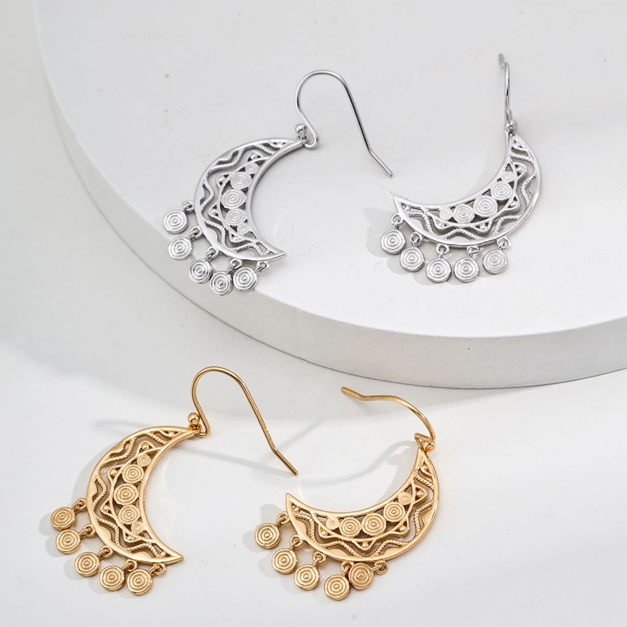 Handcrafted Gold-Plated Sterling Silver Earrings Fall Moonlight Vibes-1