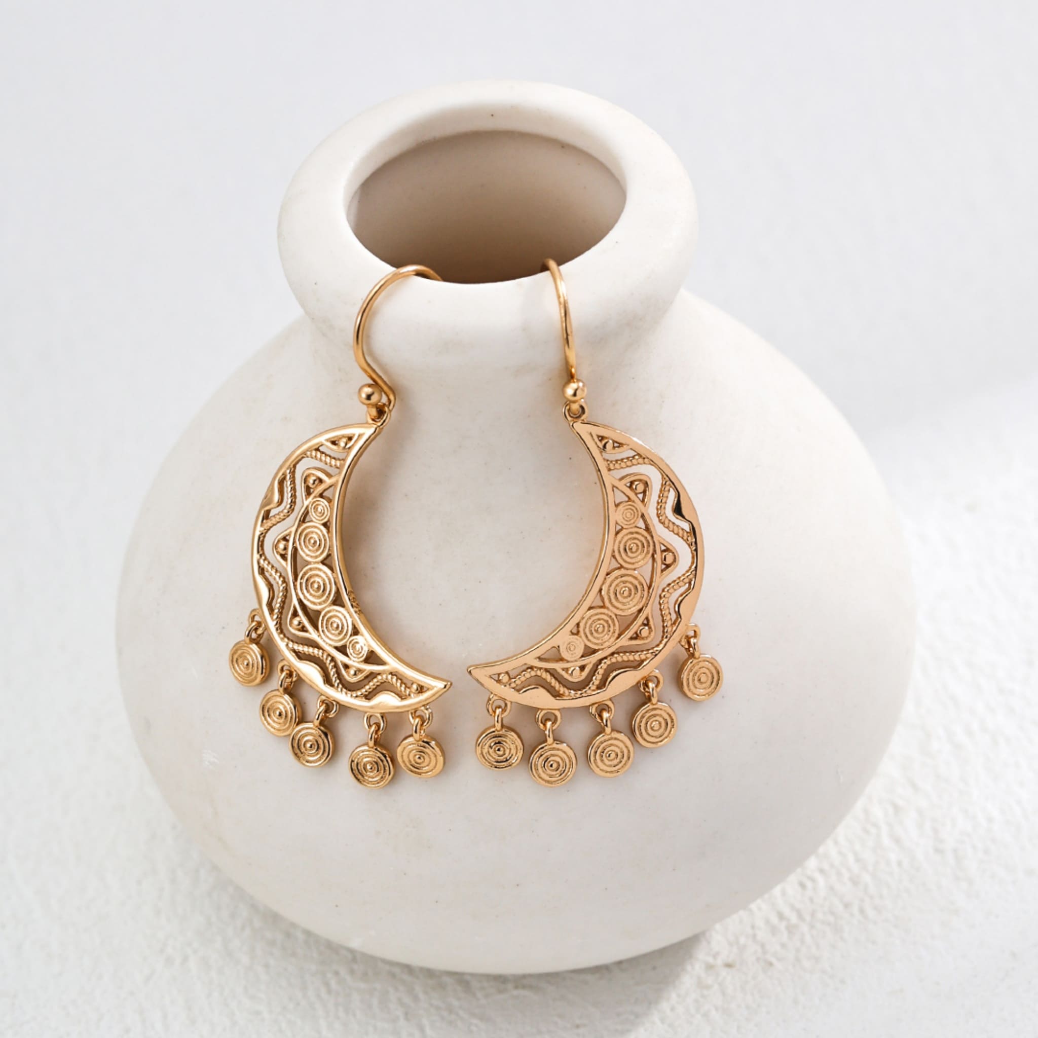 Handcrafted Gold-Plated Sterling Silver Earrings Fall Moonlight Vibes-3
