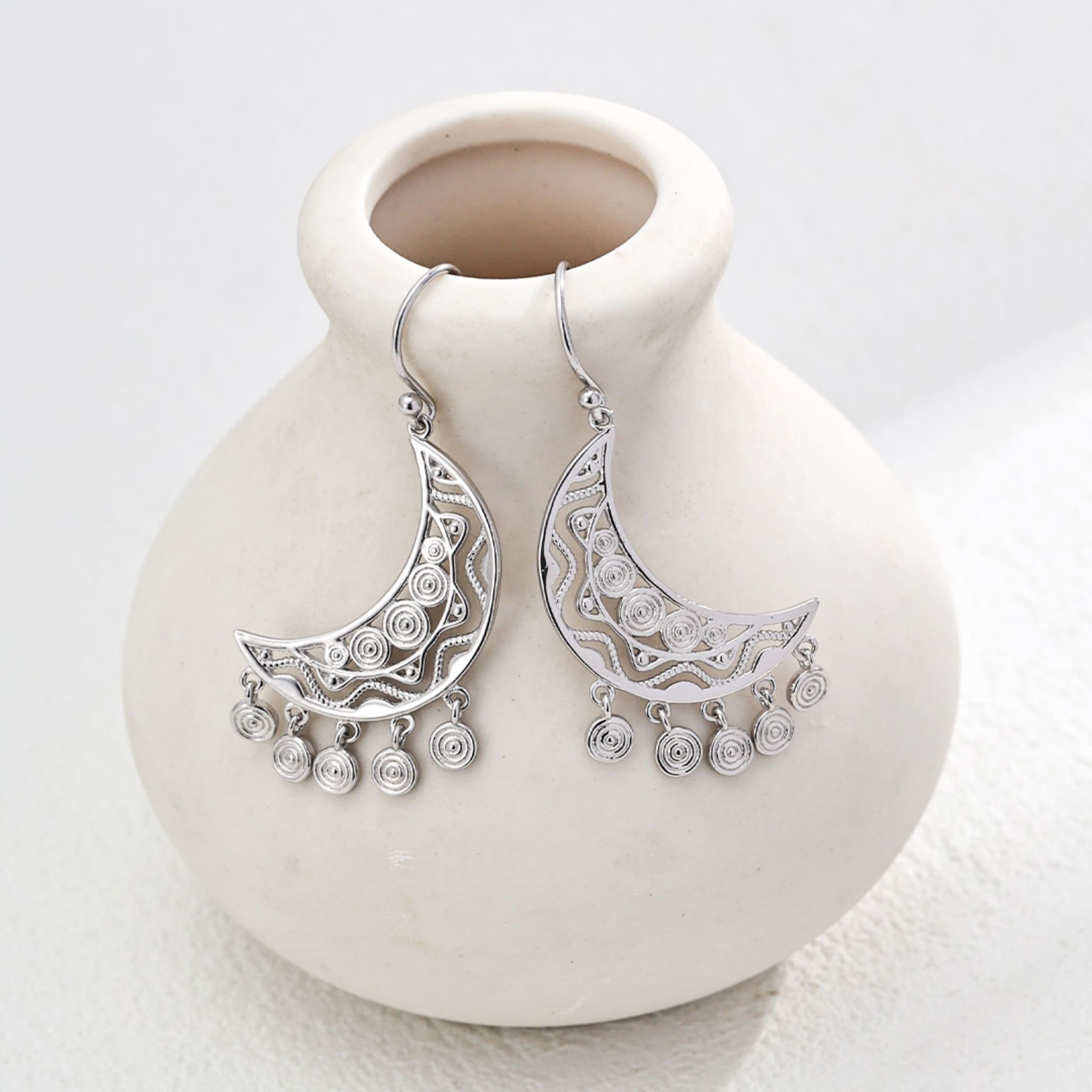Handcrafted Gold-Plated Sterling Silver Earrings Fall Moonlight Vibes-4