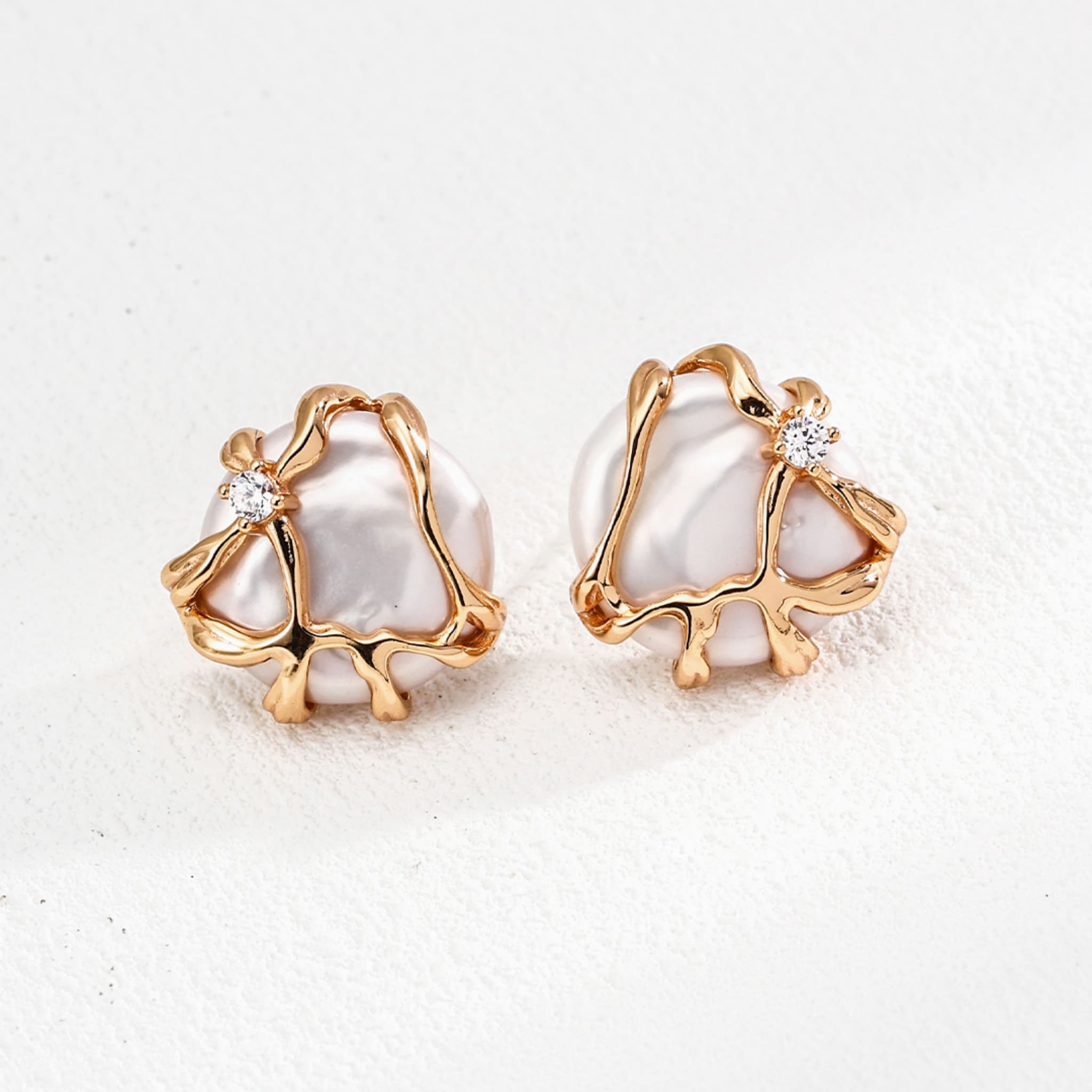 Handcrafted Natural Pearl Earrings with Zircon for Unique Elegant Style-3