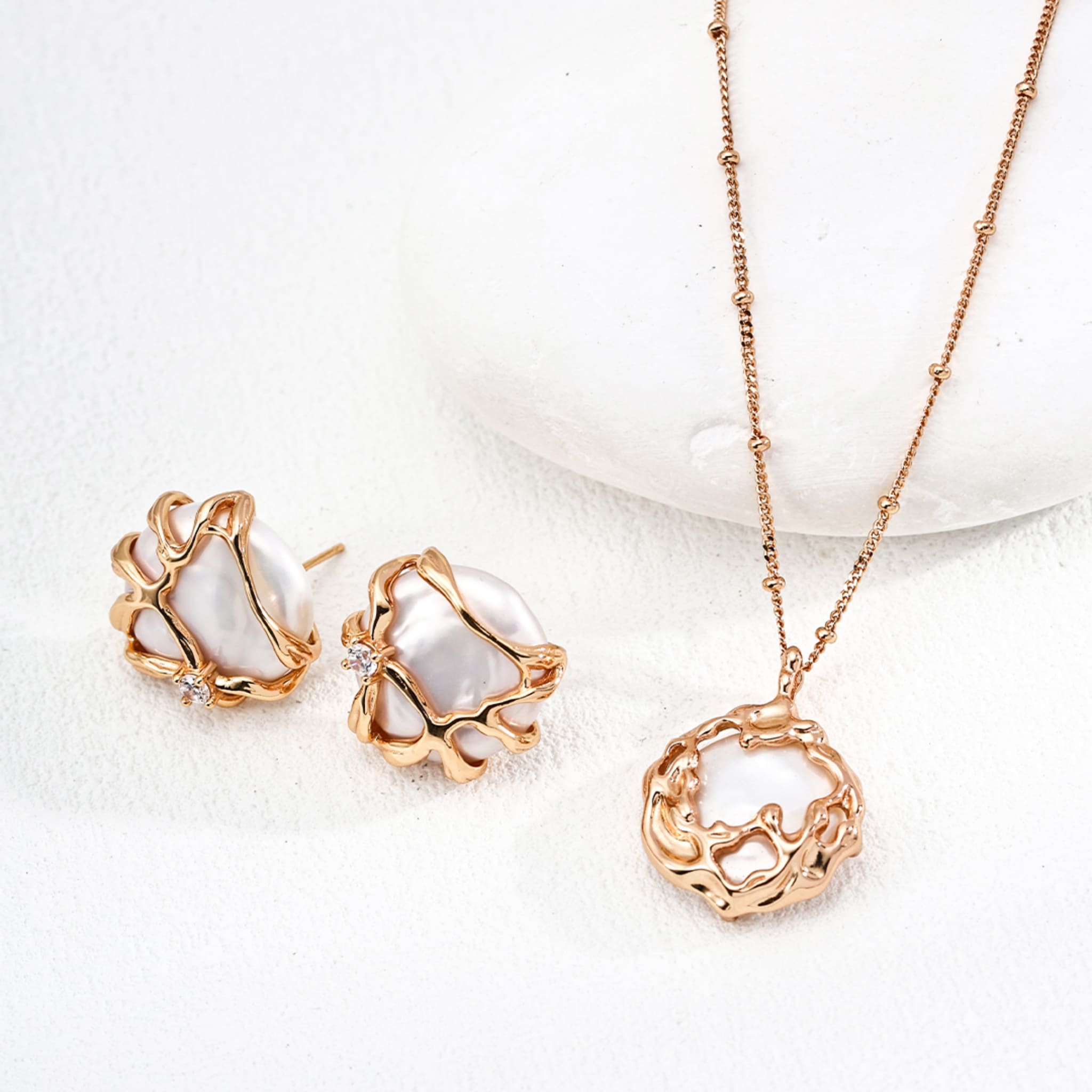 Handcrafted Natural Pearl Earrings with Zircon for Unique Elegant Style-5