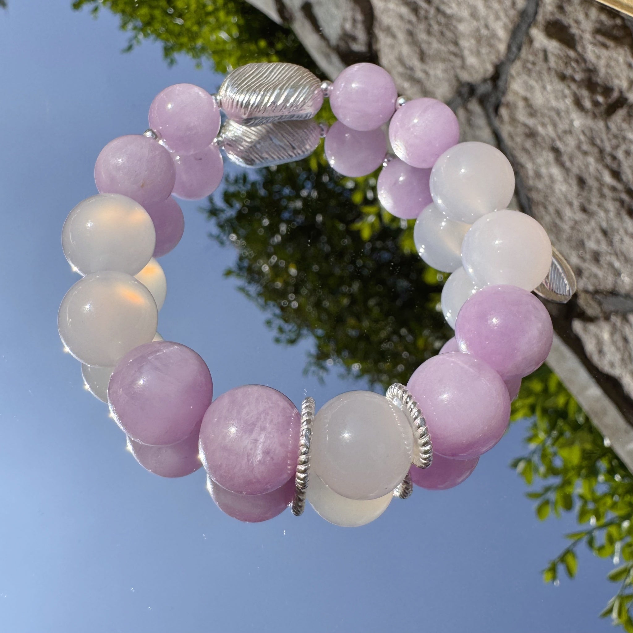 Kunzite and White Agate Bracelet for Calm and Balance-5