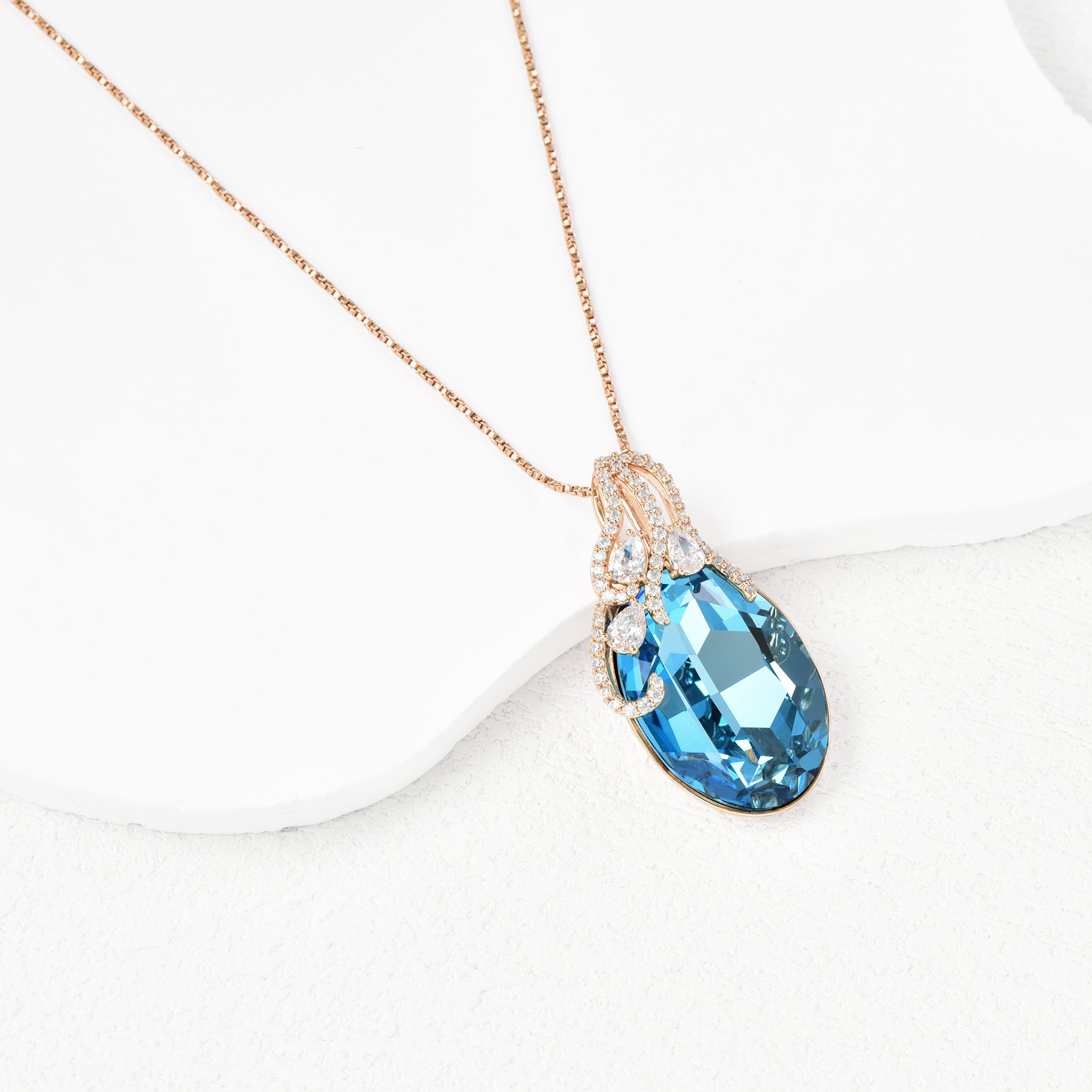 Modern Blue Austrian Crystal Teardrop Necklace Celebrity Inspired Hypoallergenic-1