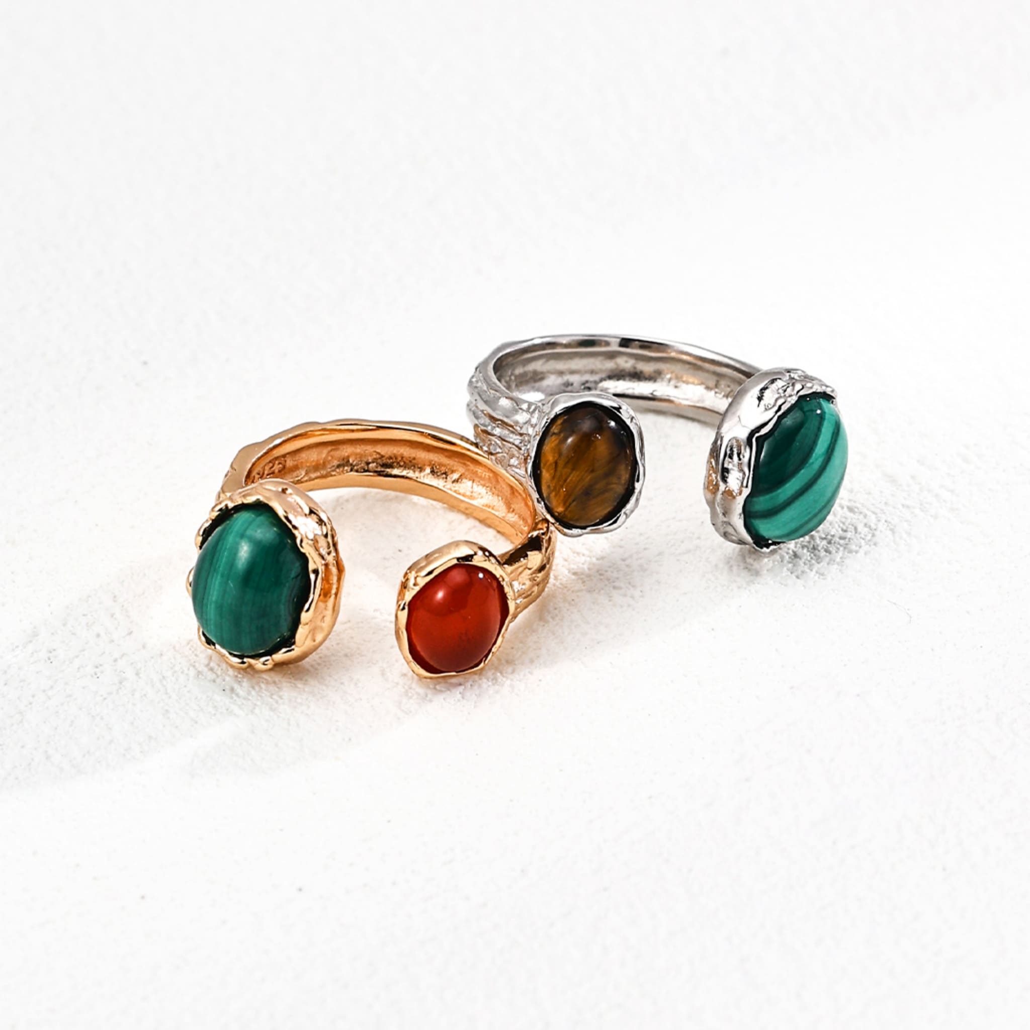 Modern Chic Malachite Tiger Eye Red Agate Silver Gold Plated Ring for Everyday Elegance and Empowerment-4