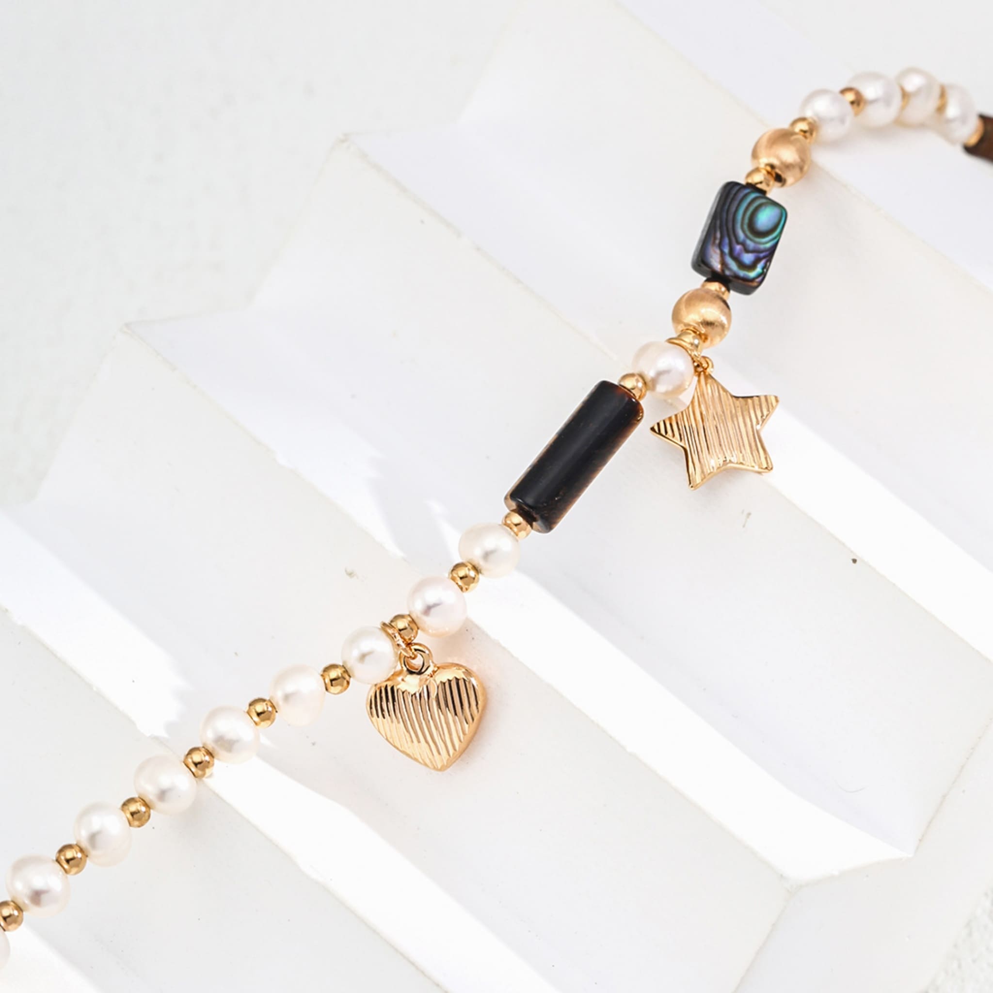 Pearl Tigers Eye Abalone Necklace for Summer Beach Vacation Jewelry Look-3