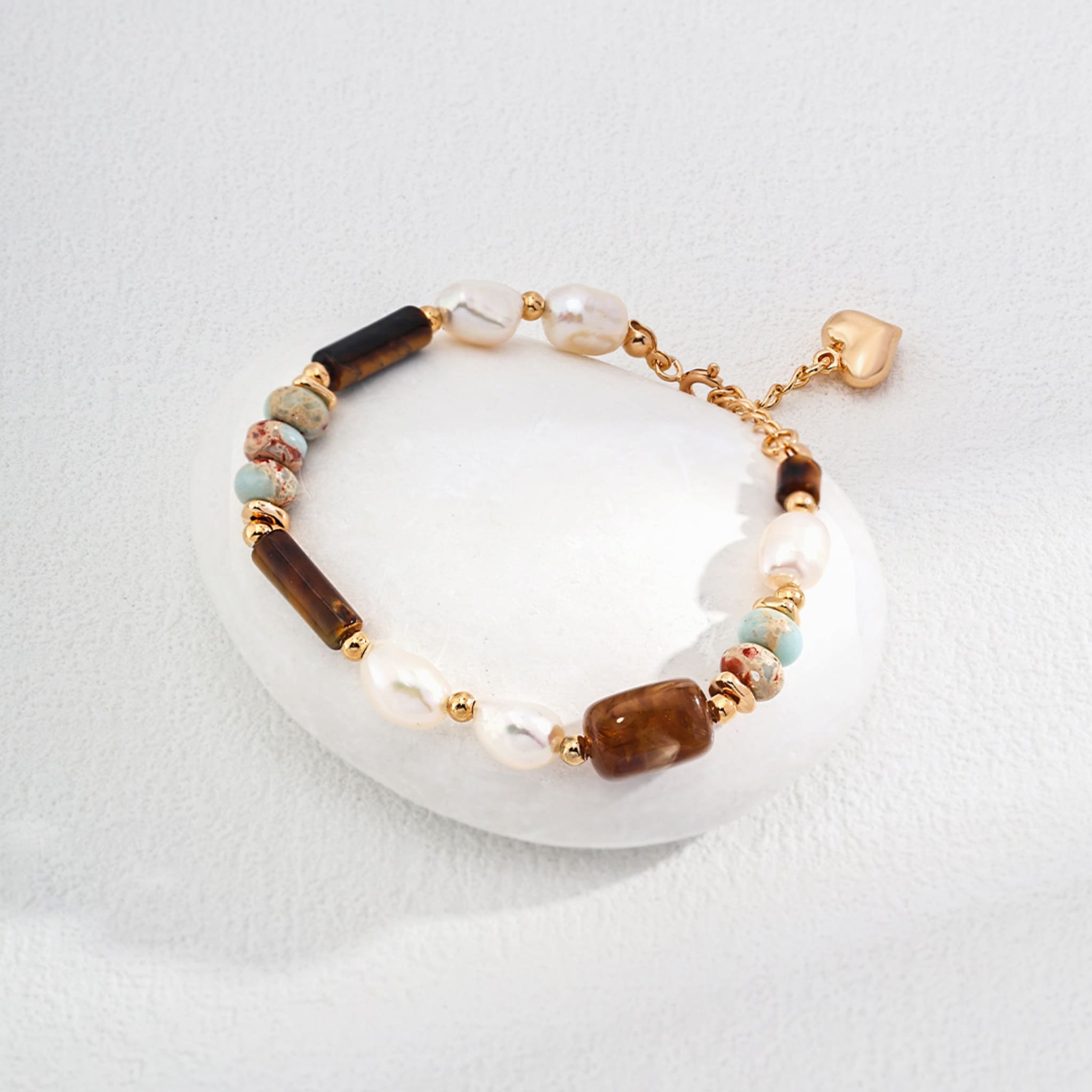 Gold-Plated Shoushan Stone & Tiger Eye Bracelet