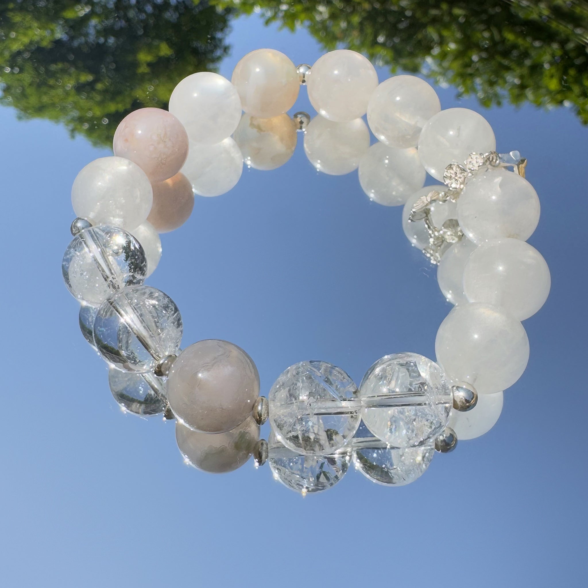 Snow Phantom Quartz & Cherry Blossom Agate Healing Bracelet – Inner Peace Jewelry-3