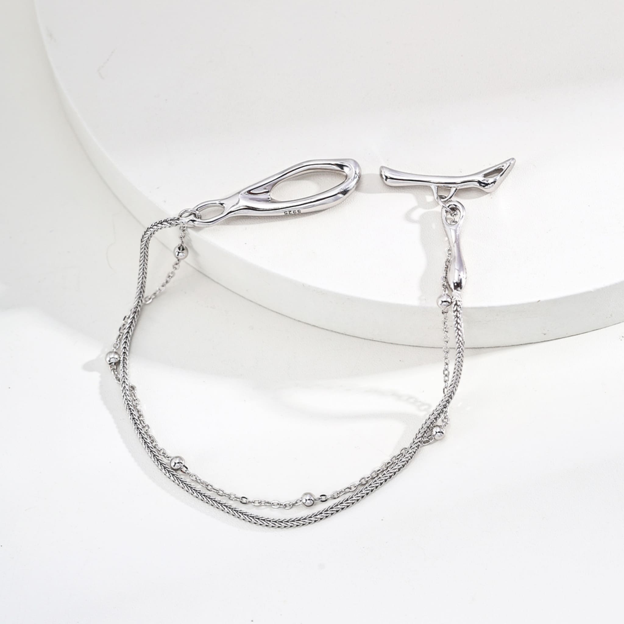 Trendy Double Chain Bracelet 925 Sterling Silver 18K Gold Plated Elegant Layered Style-4