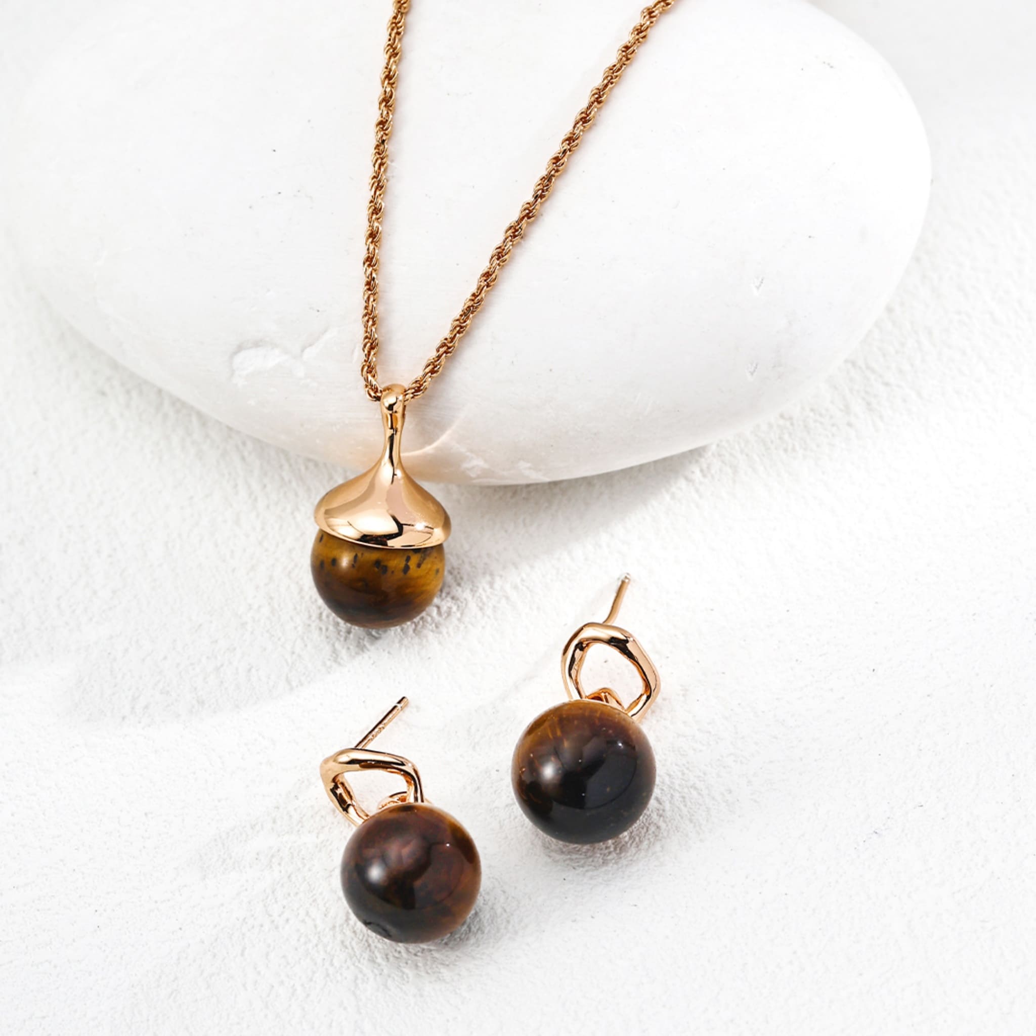 Trendy Women's Jewelry Golden Brown Tiger Eye Sterling Silver Earrings Everyday Office Style-3