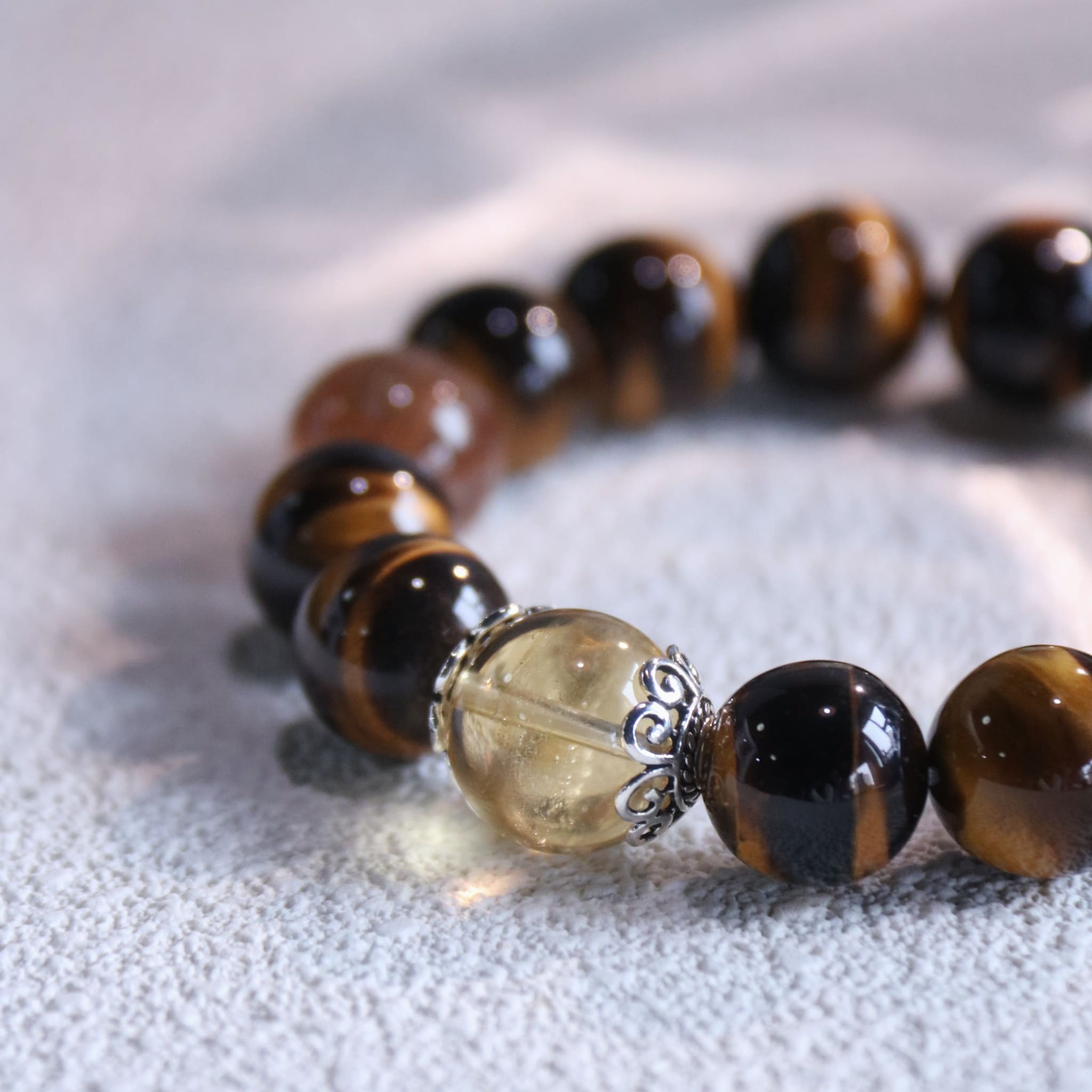 Tiger's Eye & Rutilated Quartz & Citrine Bracelet