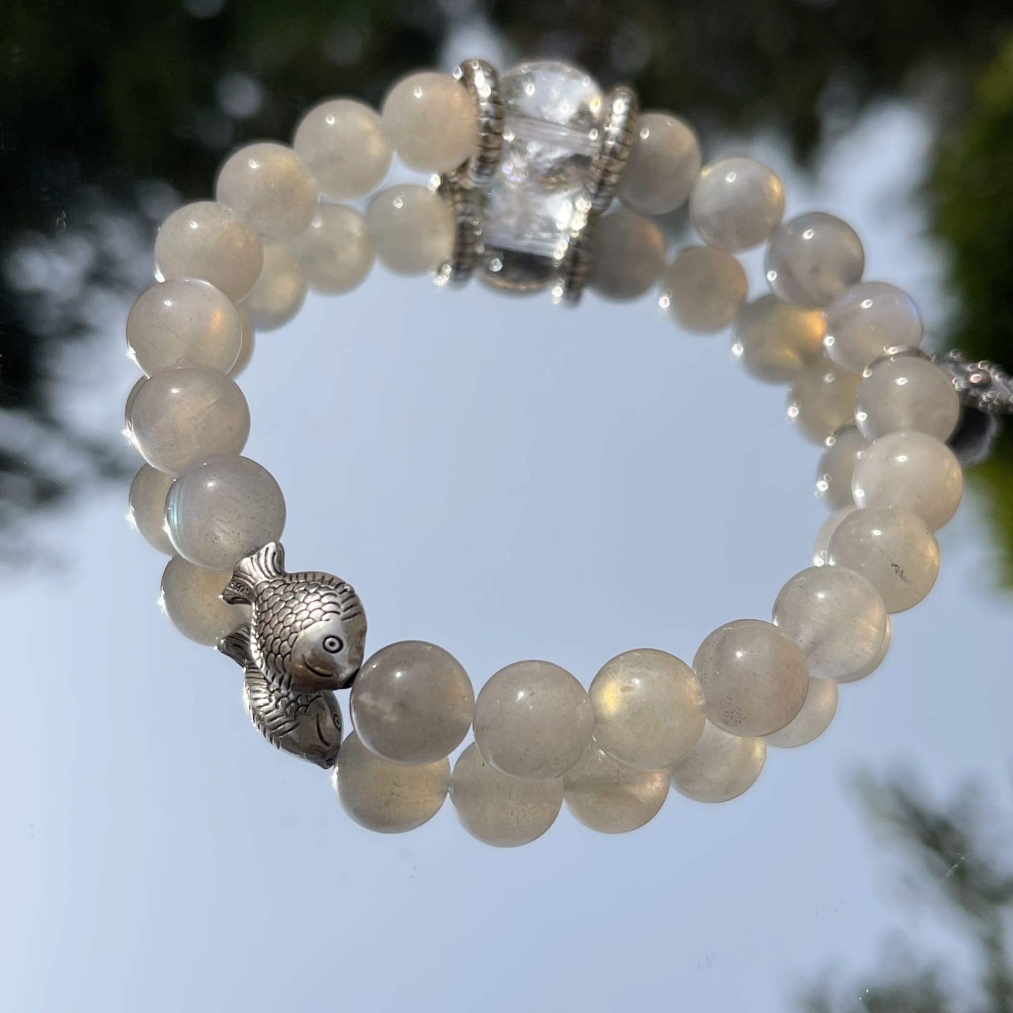 Gray Moonstone &amp; Clear Quartz Bracelet