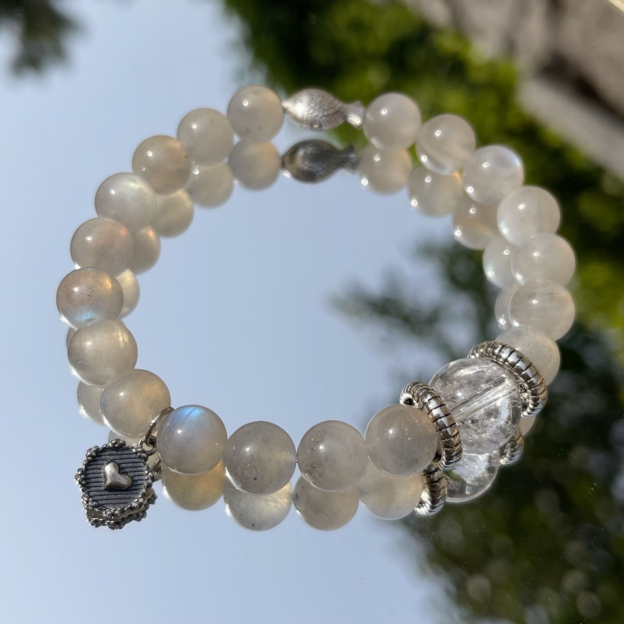 Gray Moonstone &amp; Clear Quartz Bracelet