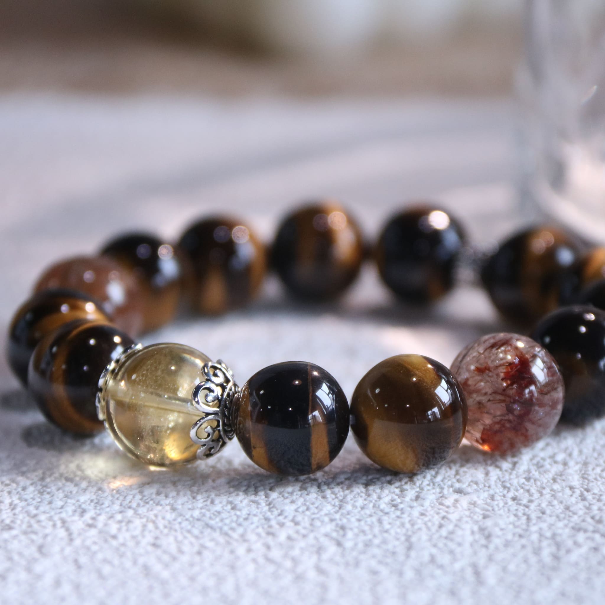 Tiger's Eye & Rutilated Quartz & Citrine Bracelet