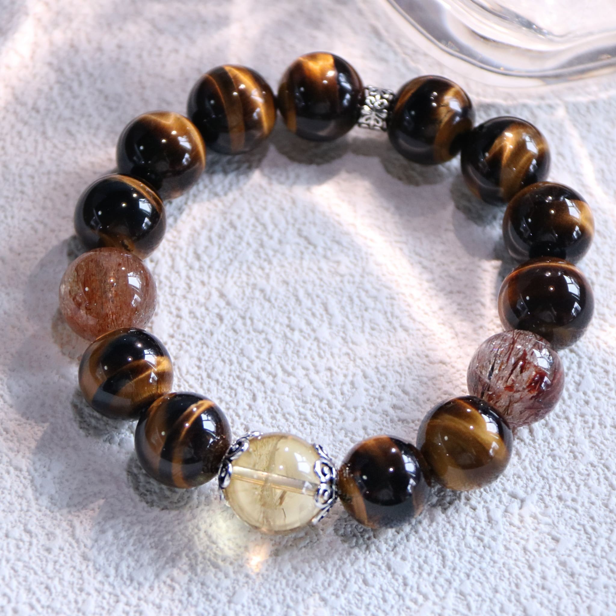 Tiger's Eye & Rutilated Quartz & Citrine Bracelet