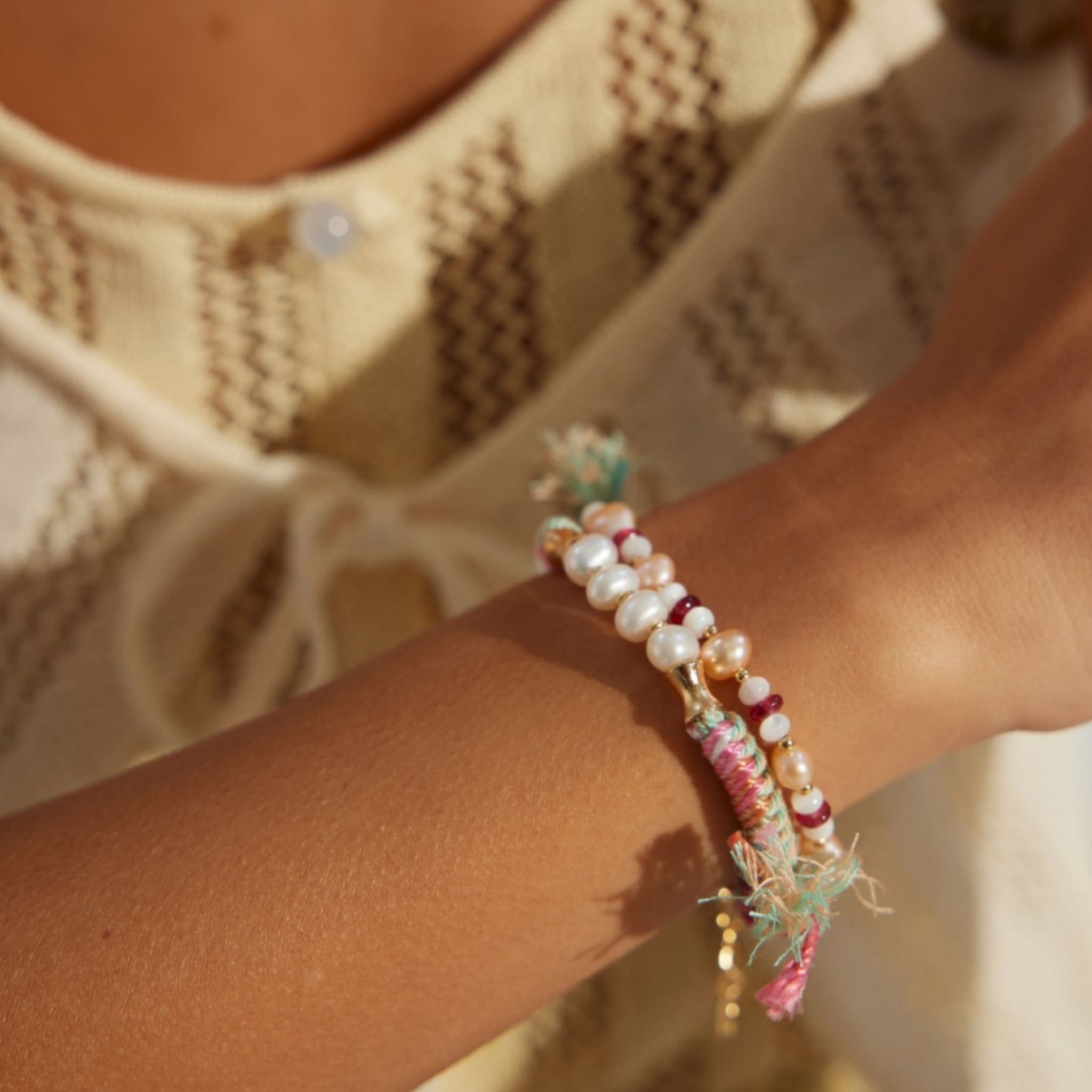 Adjustable Summer Pearl Bracelet Hemp Rope Natural Pearls Chic-2