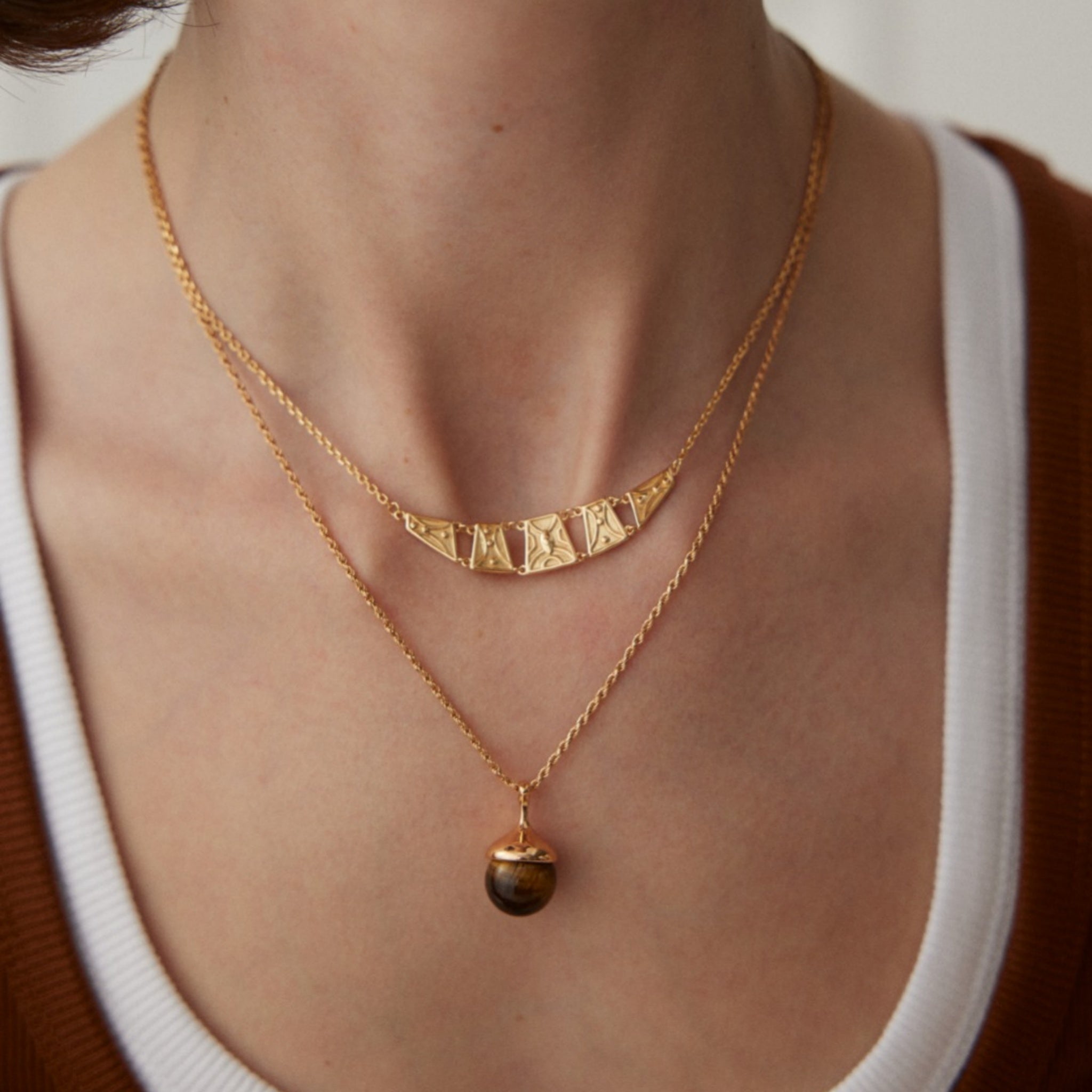 Affordable Minimalist Necklace Shell Pearl or Tiger’s Eye Elegant Daily Wear-2