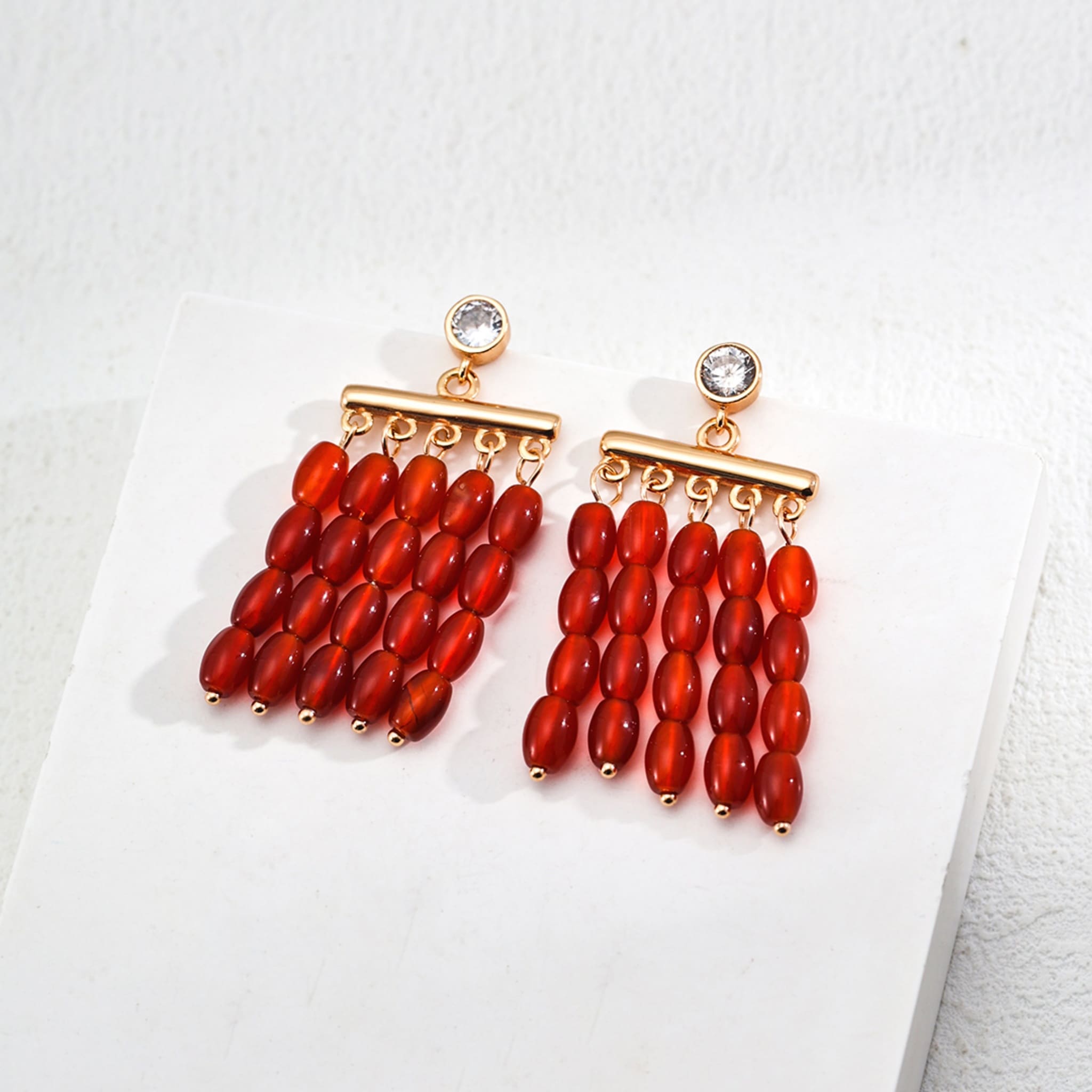 Affordable Red Agate Vintage Gold Earrings for Spring Summer Look-1