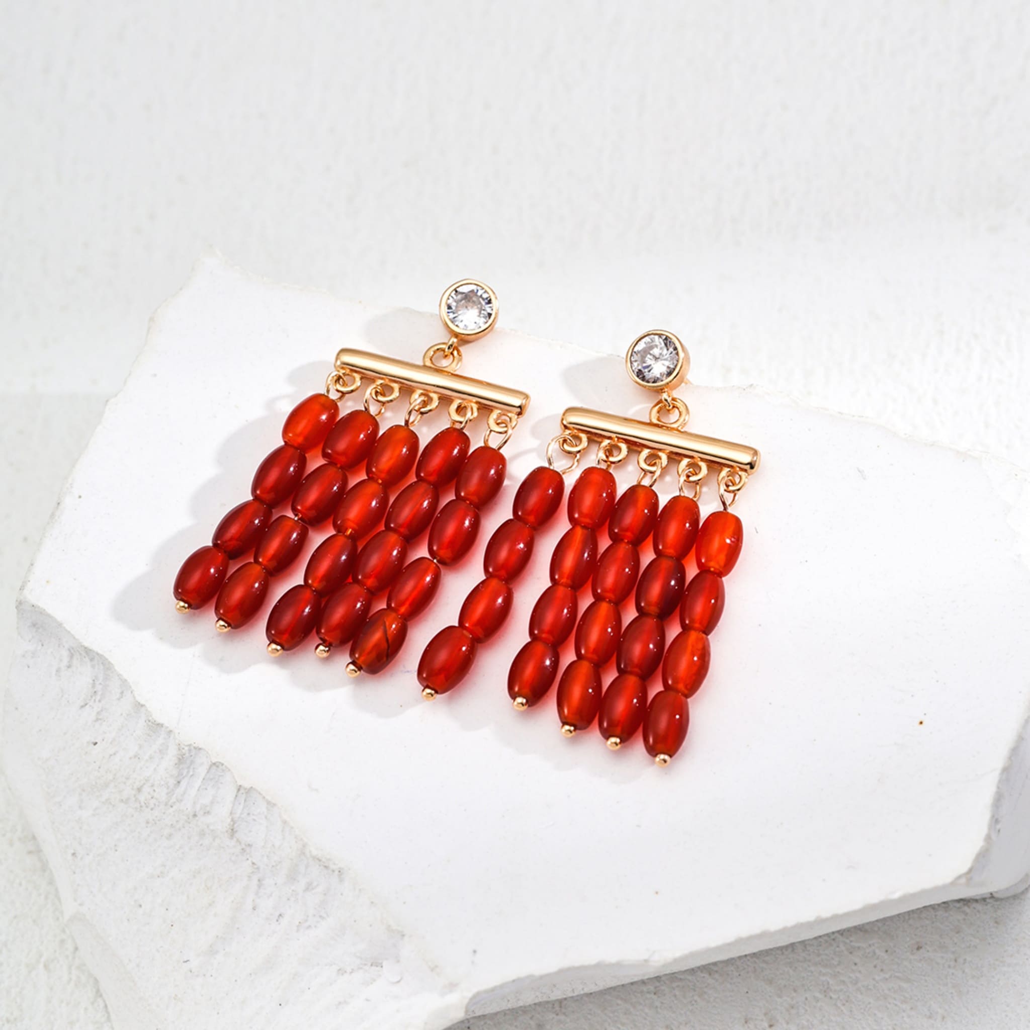 Affordable Red Agate Vintage Gold Earrings for Spring Summer Look-3