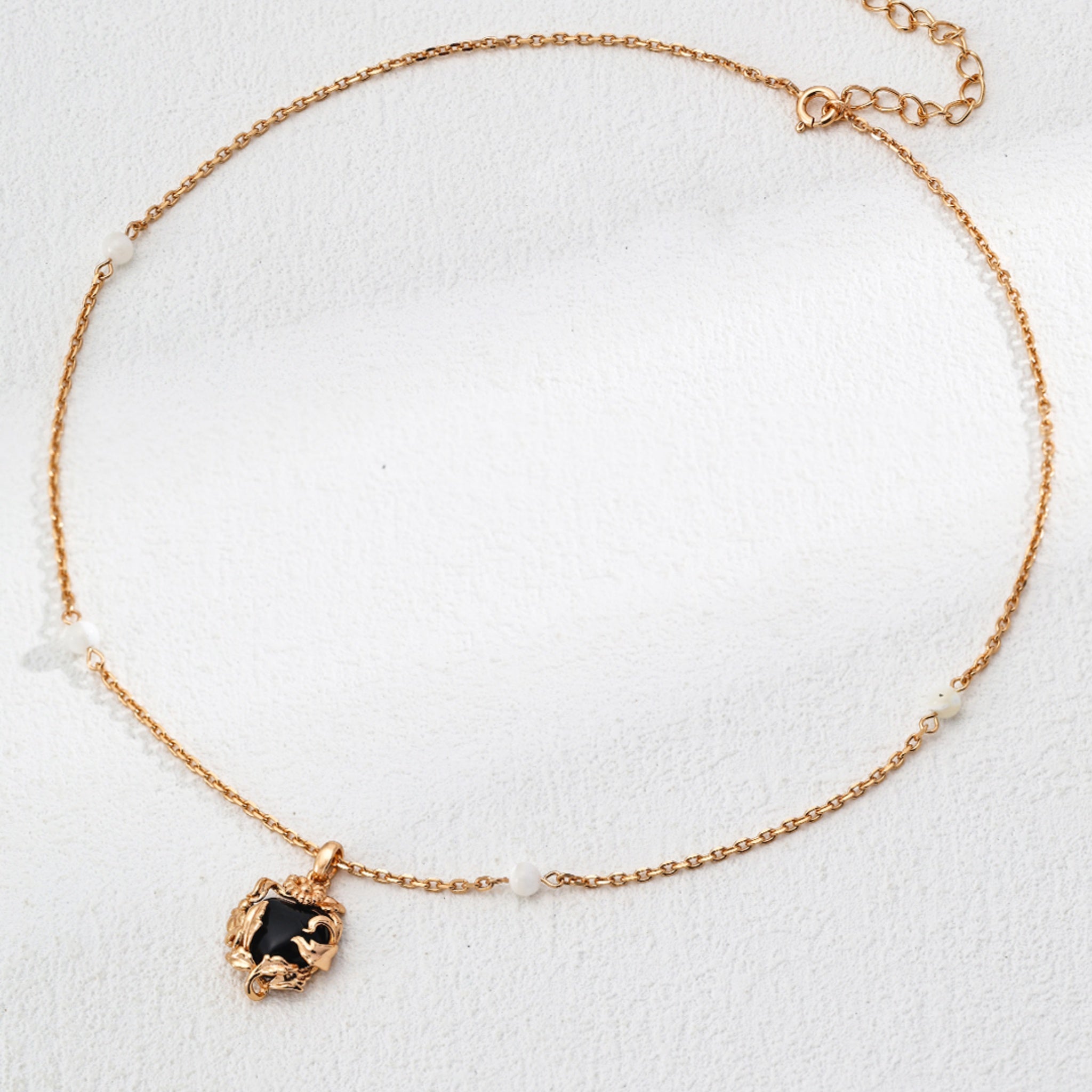 Black Agate Necklace with Seashell Beads Elegant Layered Jewelry Piece-1