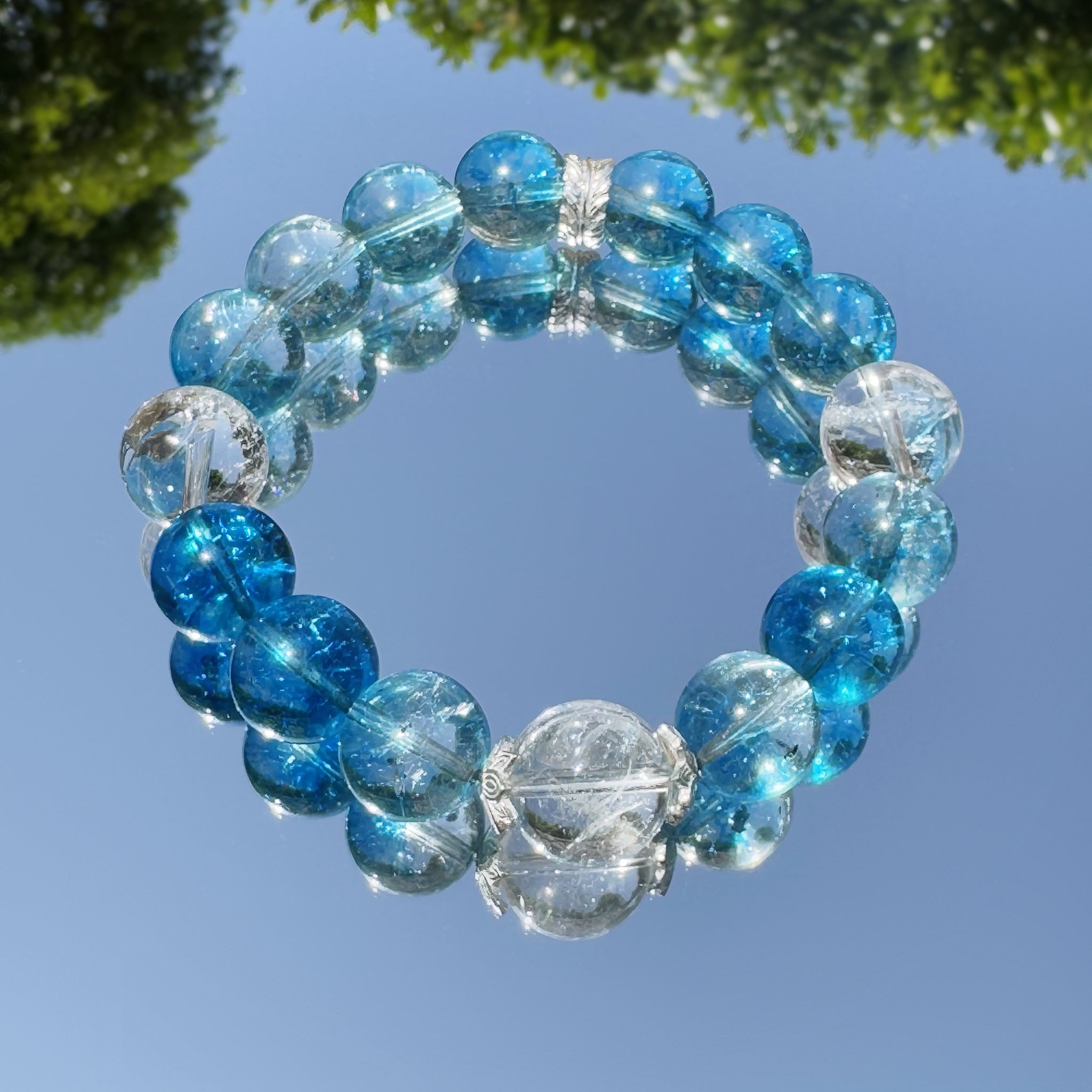 Blue Phantom Quartz Clear Quartz Bracelet for Calm and Clarity-2