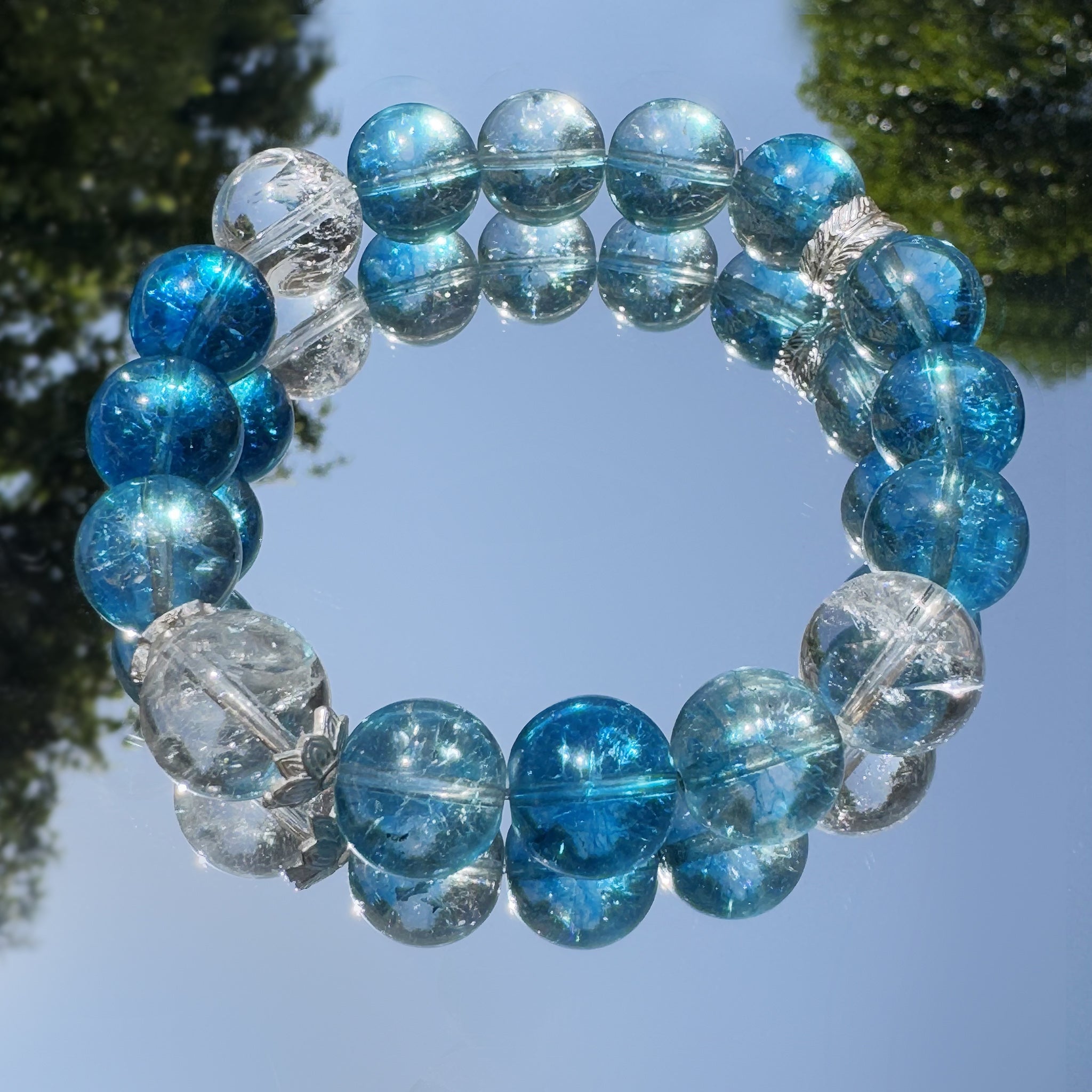 Blue Phantom Quartz Clear Quartz Bracelet for Calm and Clarity-3