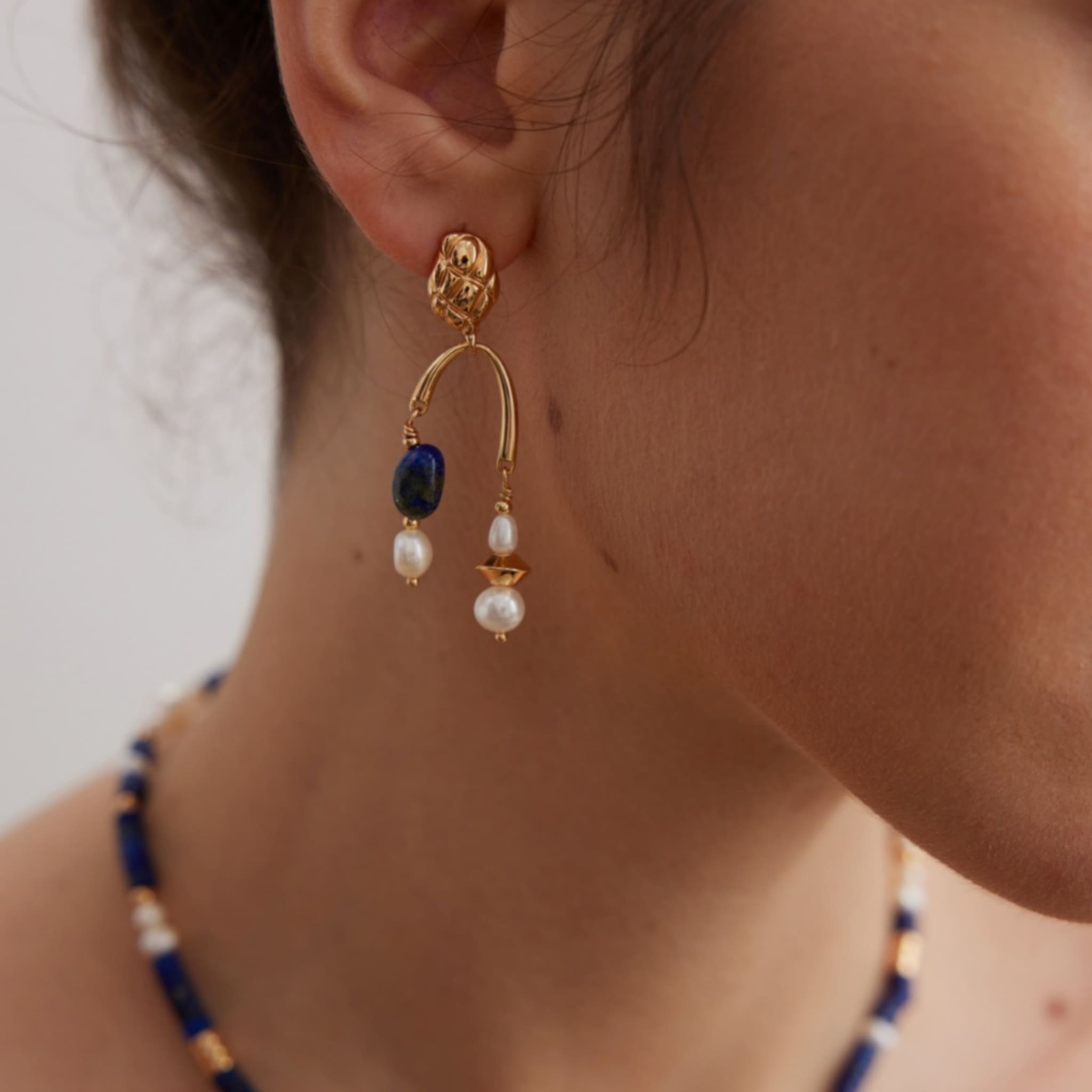 Pearl and Lapis Lazuli Earrings