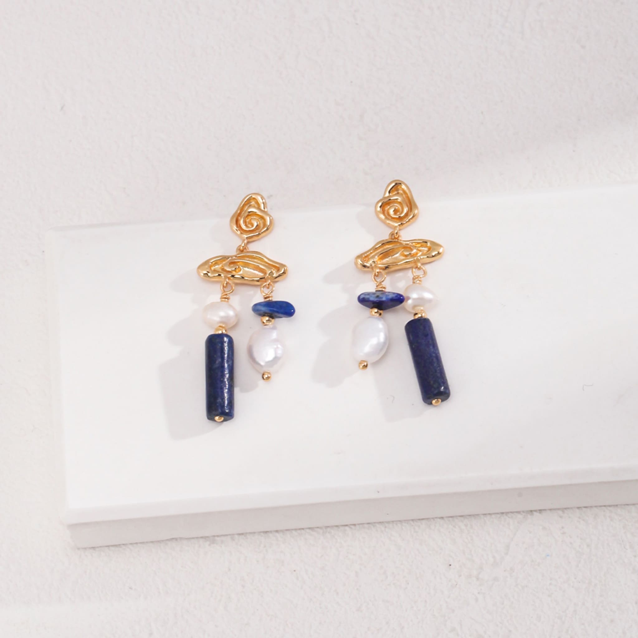 Pearl Lapis Lazuli Earrings