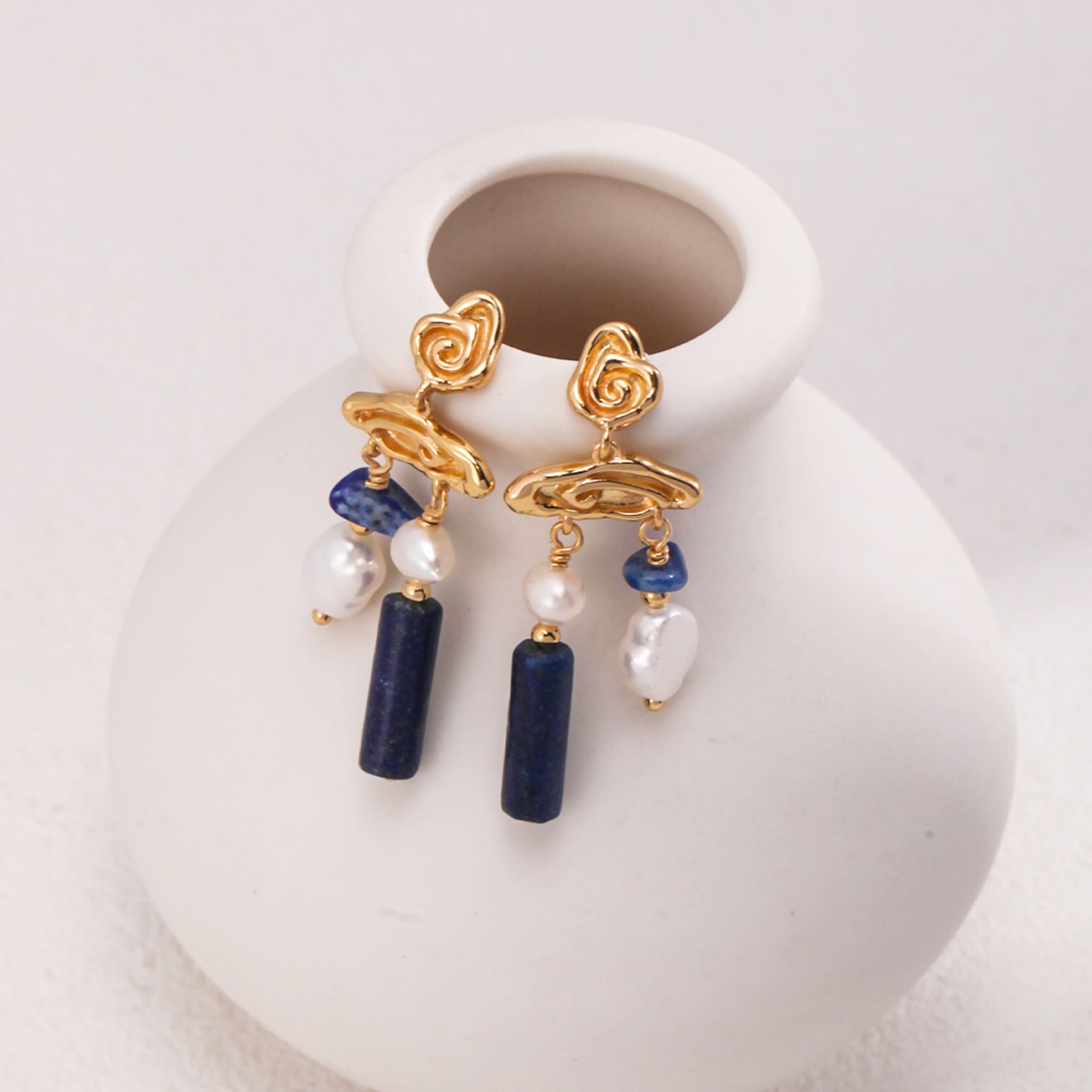 Pearl Lapis Lazuli Earrings