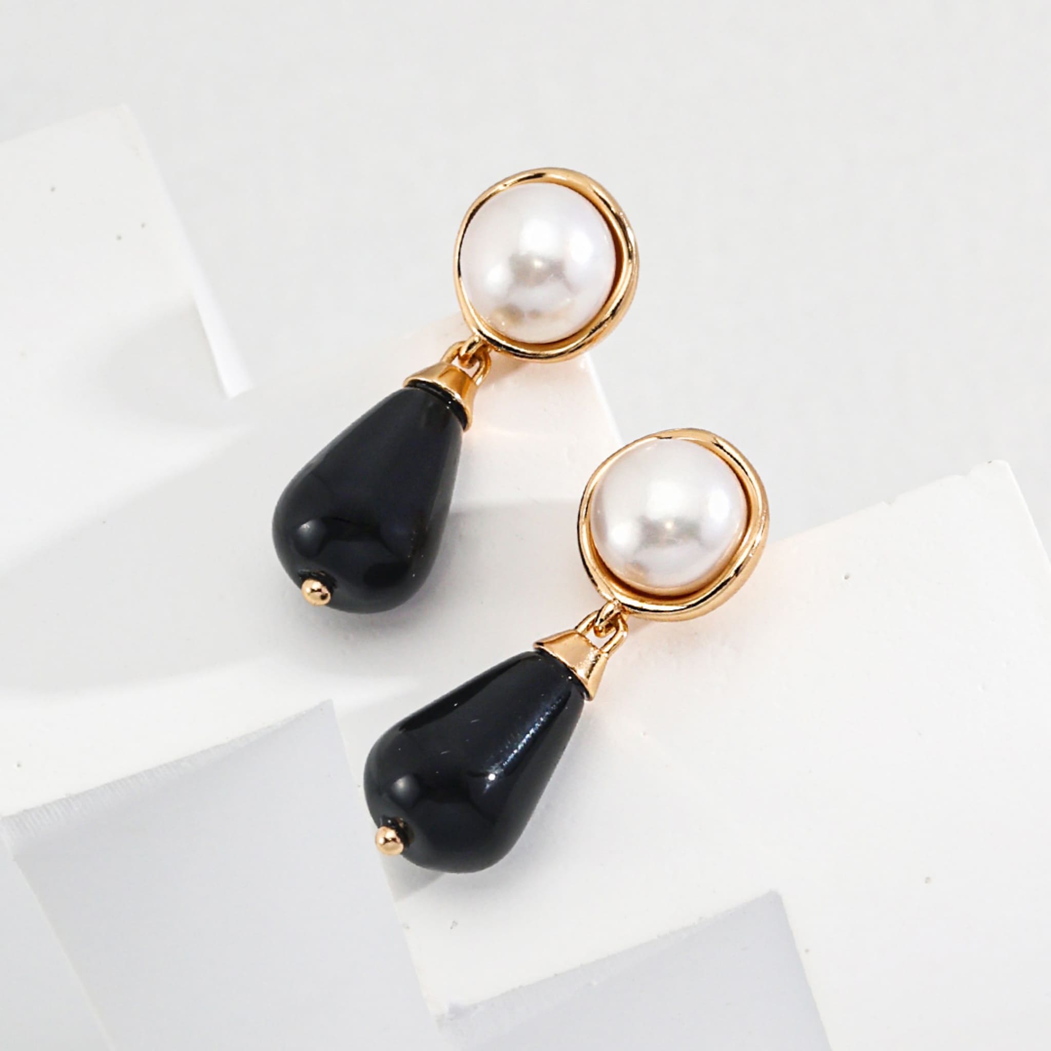 Natural Pearl &amp; Black Onyx Earrings