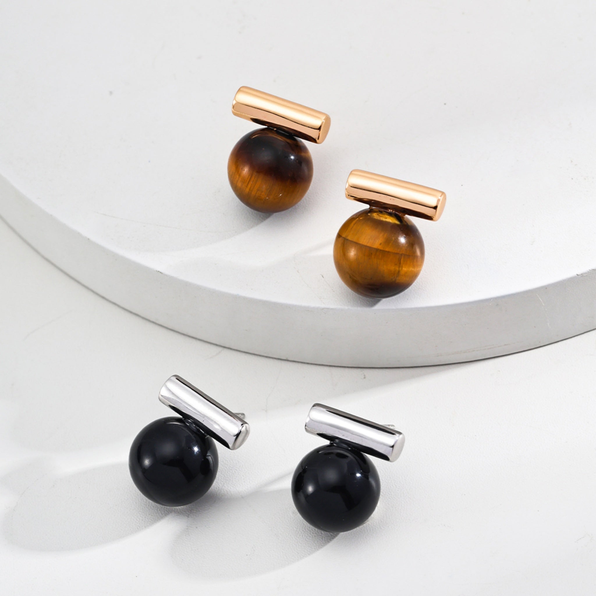 Tiger's Eye and Onyx Earrings