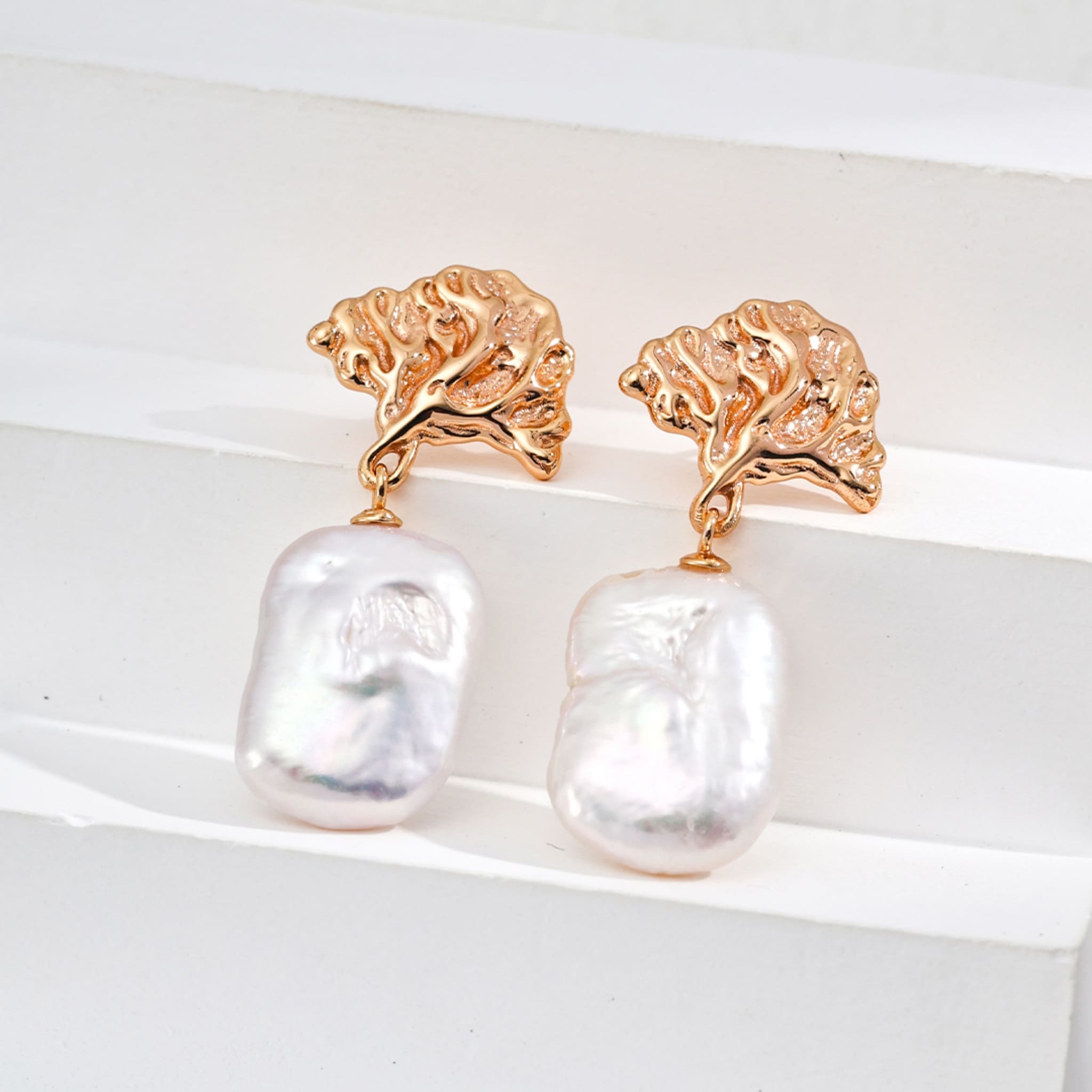 18K Gold Plated Sterling Silver Natural Pearl Earrings