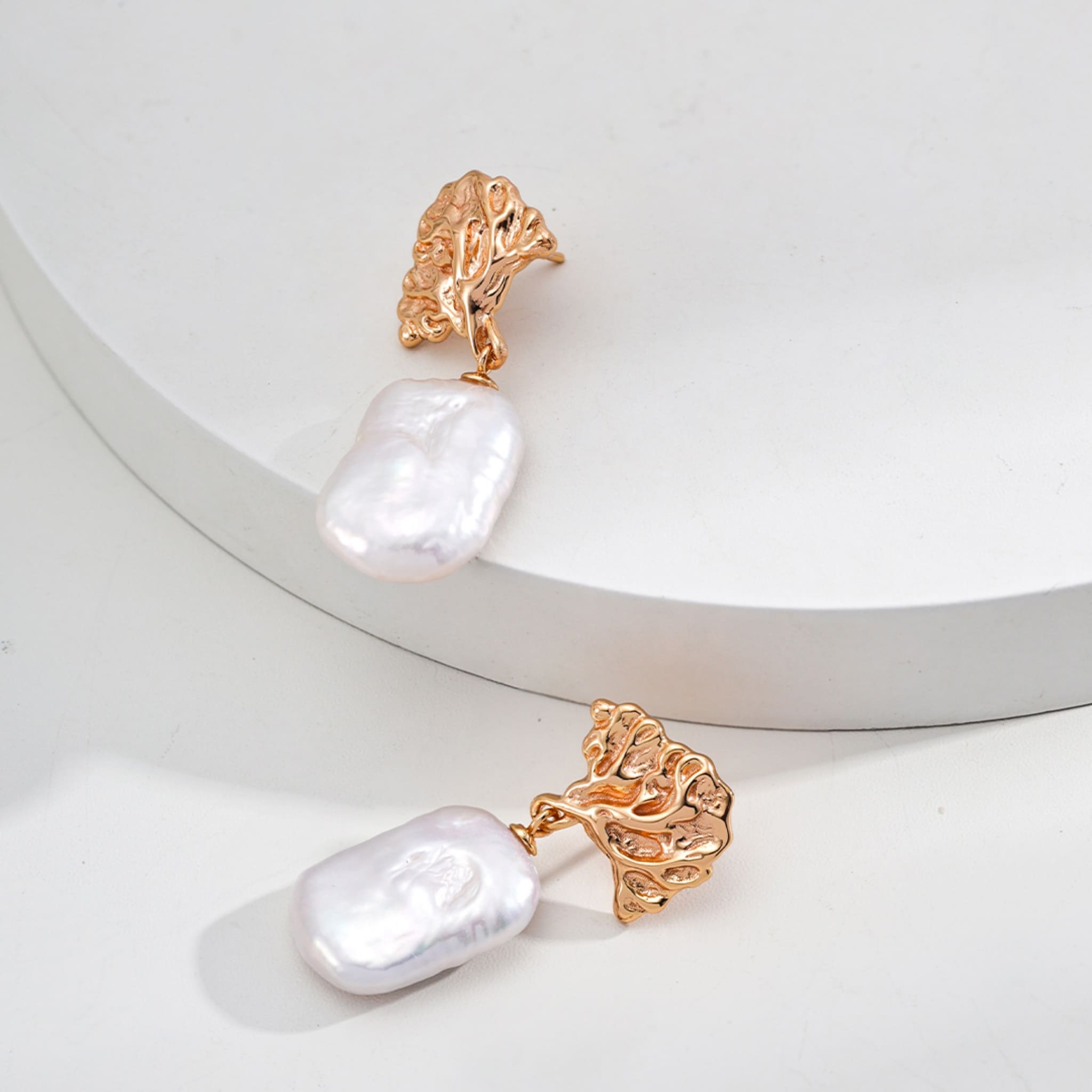 18K Gold Plated Sterling Silver Natural Pearl Earrings