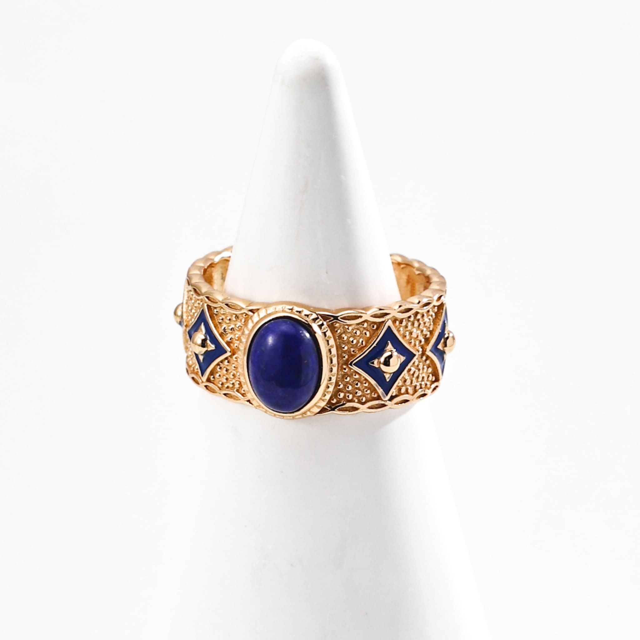 Elegant Adjustable Blue Lapis Lazuli Enamel and Mother-of-Pearl Sterling Silver Ring for Women-2