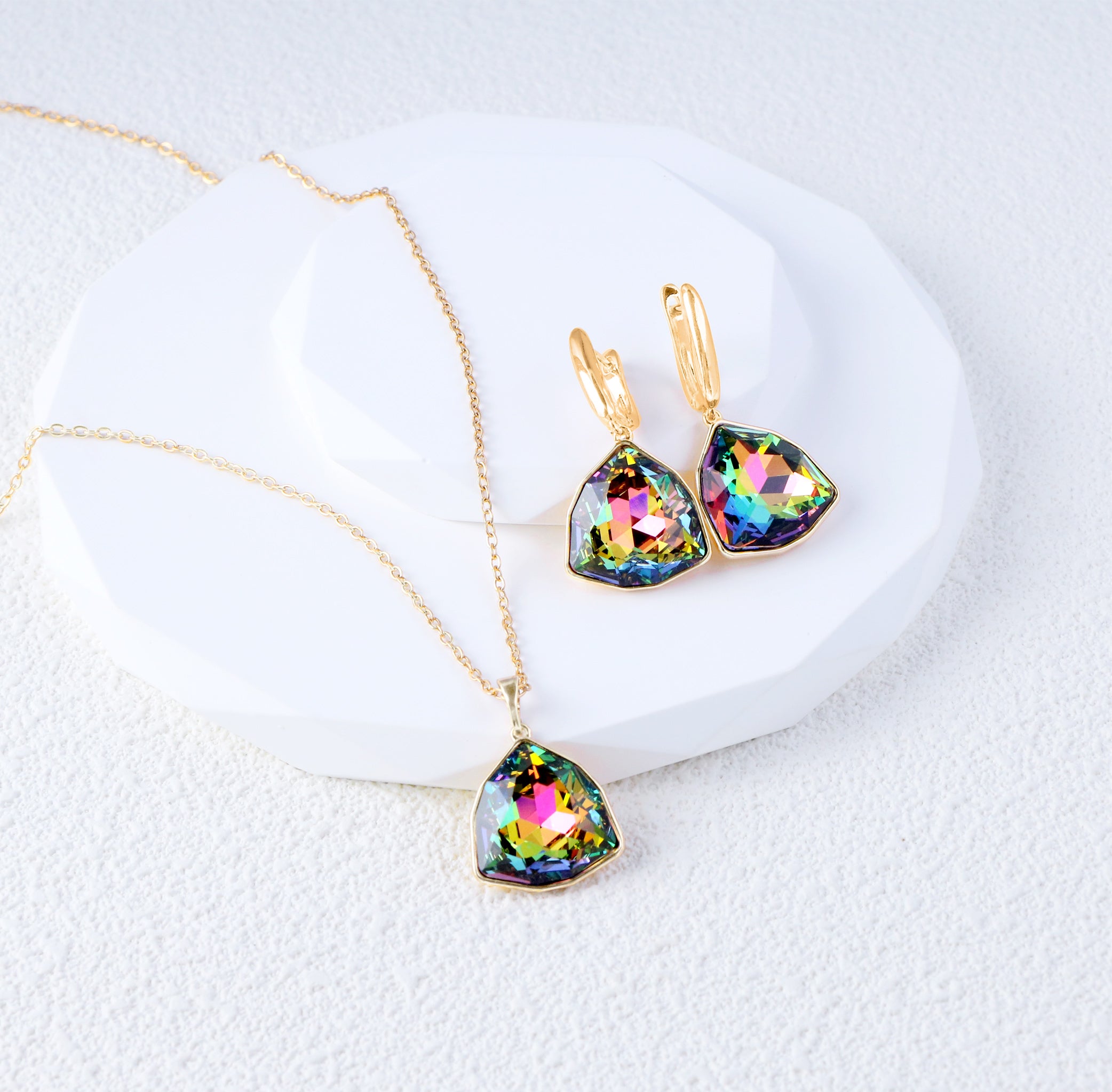 Elegant Austrian Crystal Necklace and Earrings Set Gift for Her Birthday-8