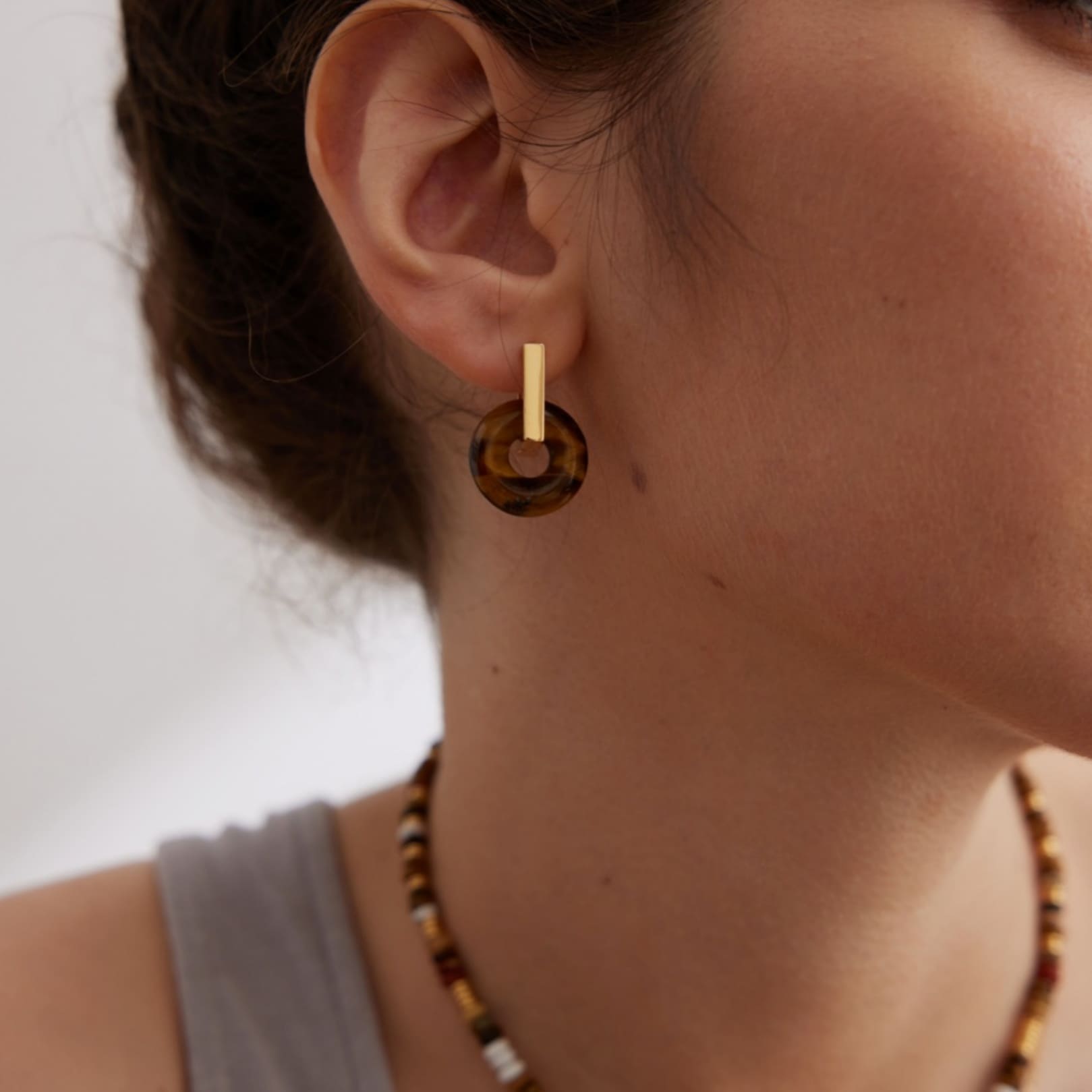 Elegant Tigers Eye Necklace and Earring Set Sterling Silver 18K Gold Plated Timeless Gift for Women-2