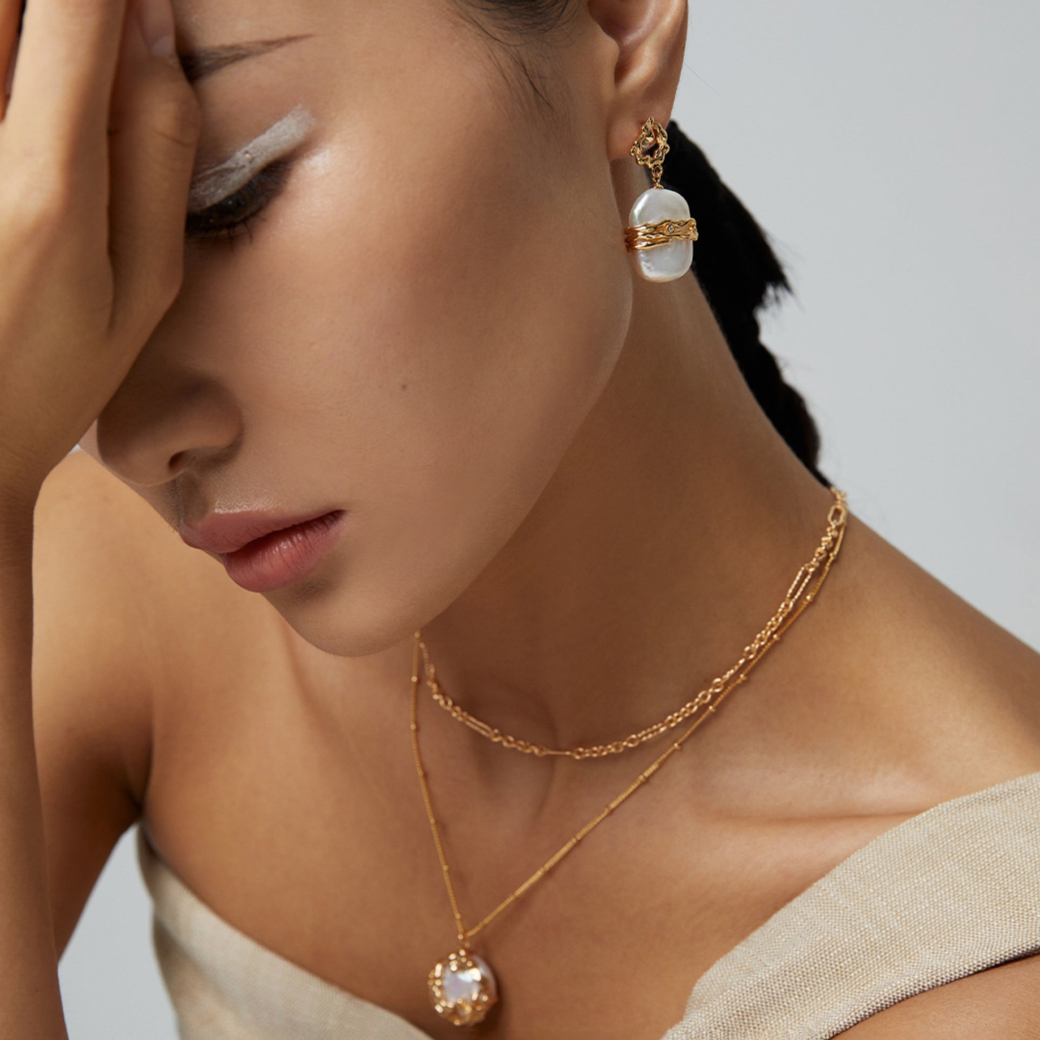 Elegant Vintage Gold Natural Pearl Necklace and Earrings Set for Women Timeless Gift-7