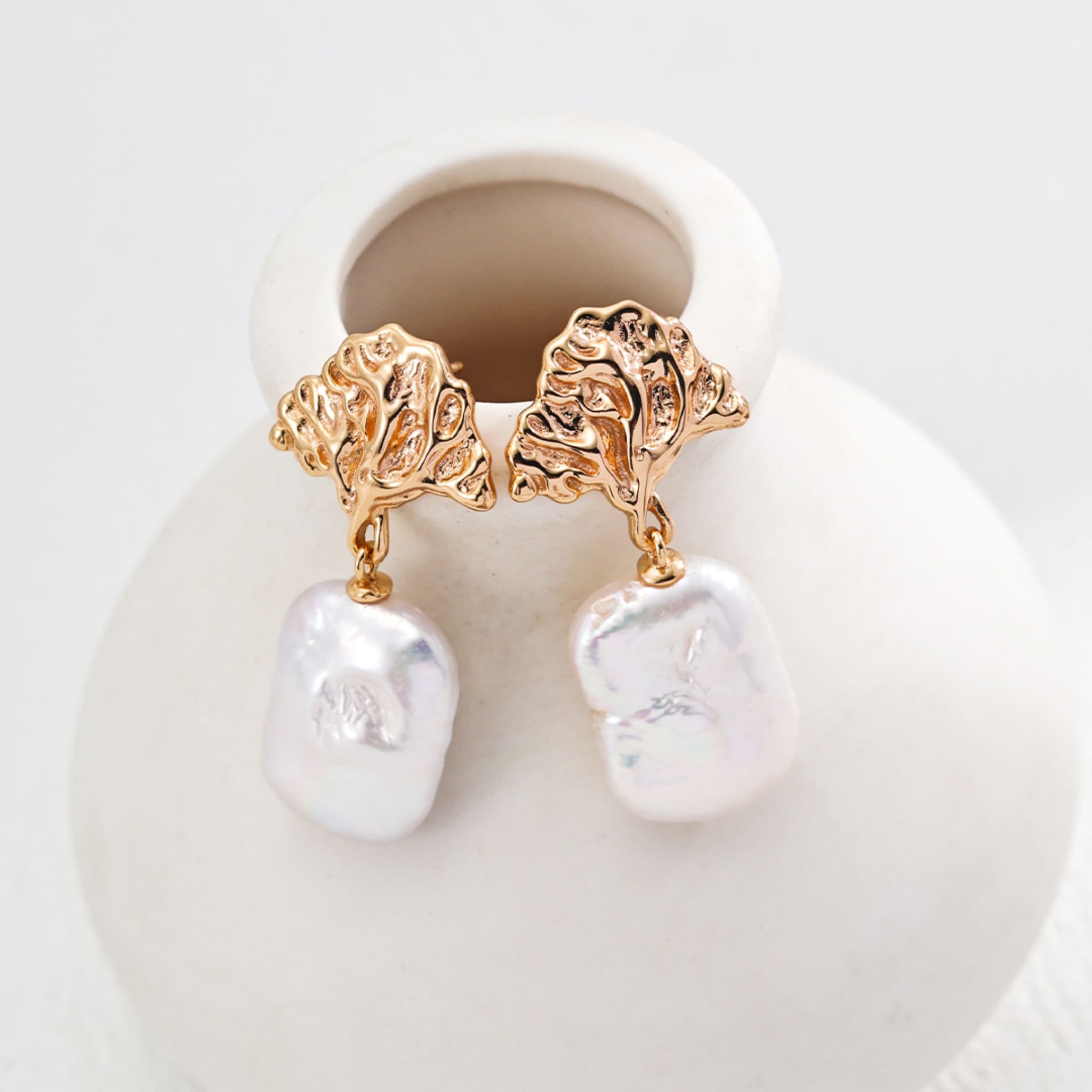 Fan Shaped Baroque Pearl Earrings for Weddings-4