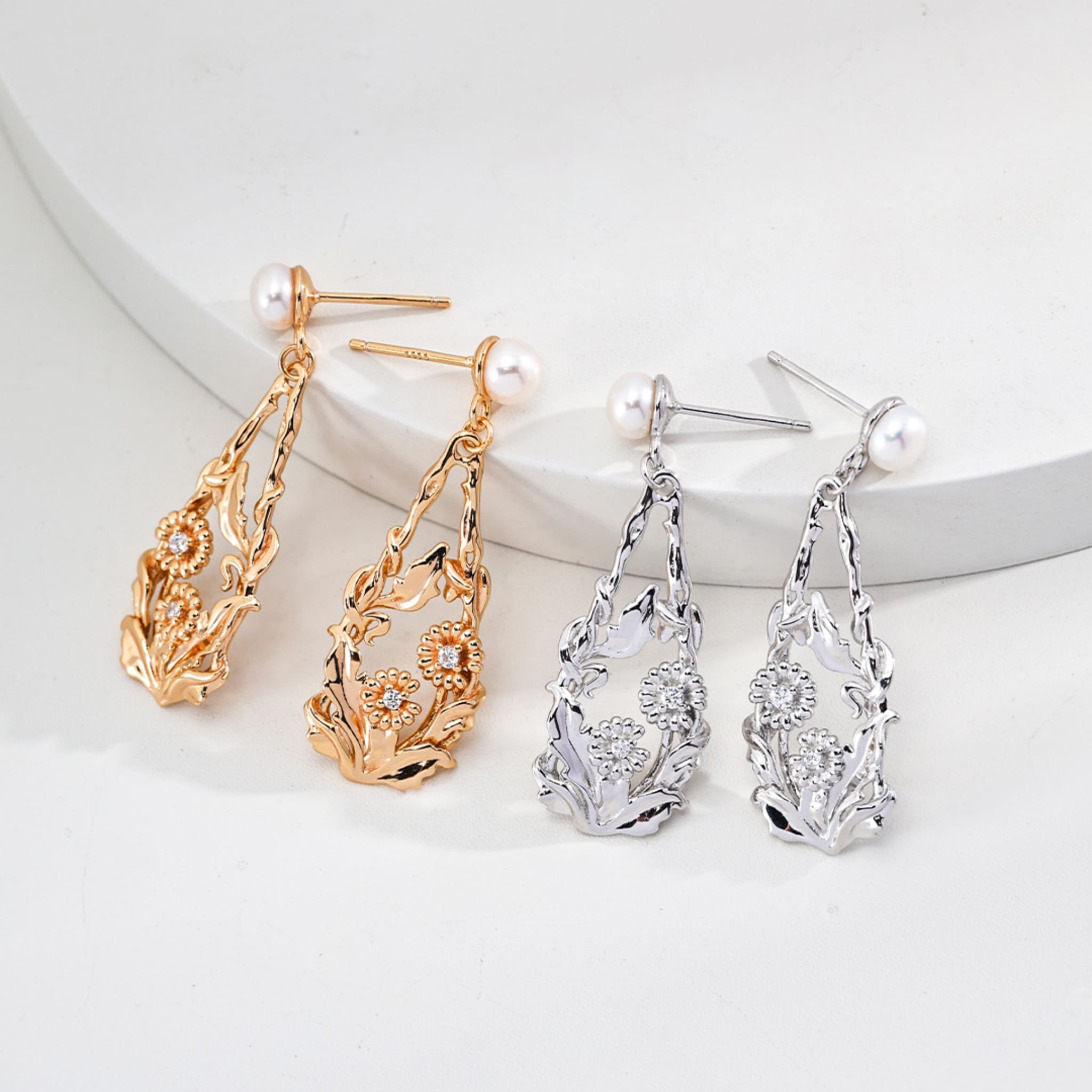 Floral Pearl Earrings Perfect for Spring Weddings and Gifts-1