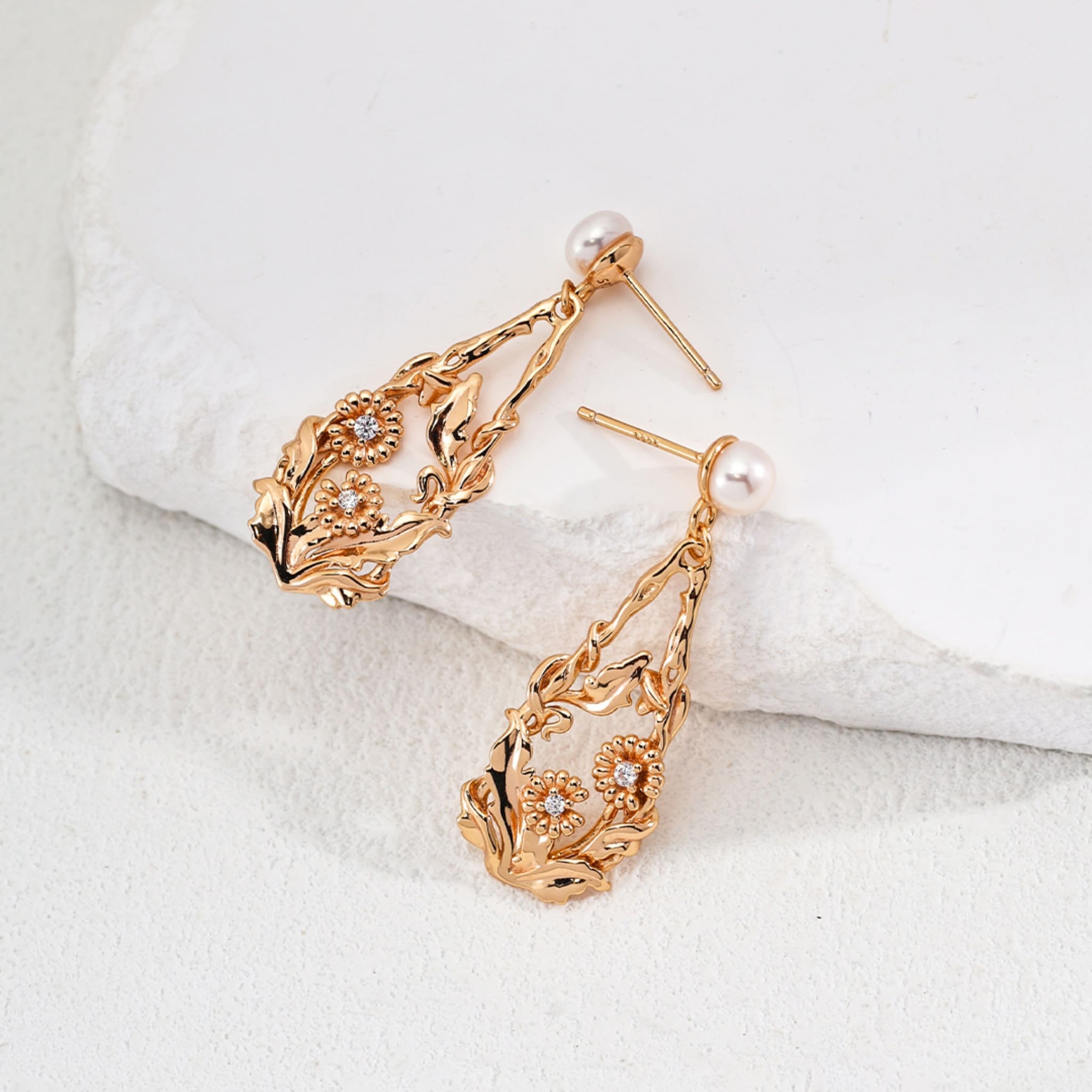 Floral Pearl Earrings Perfect for Spring Weddings and Gifts-3