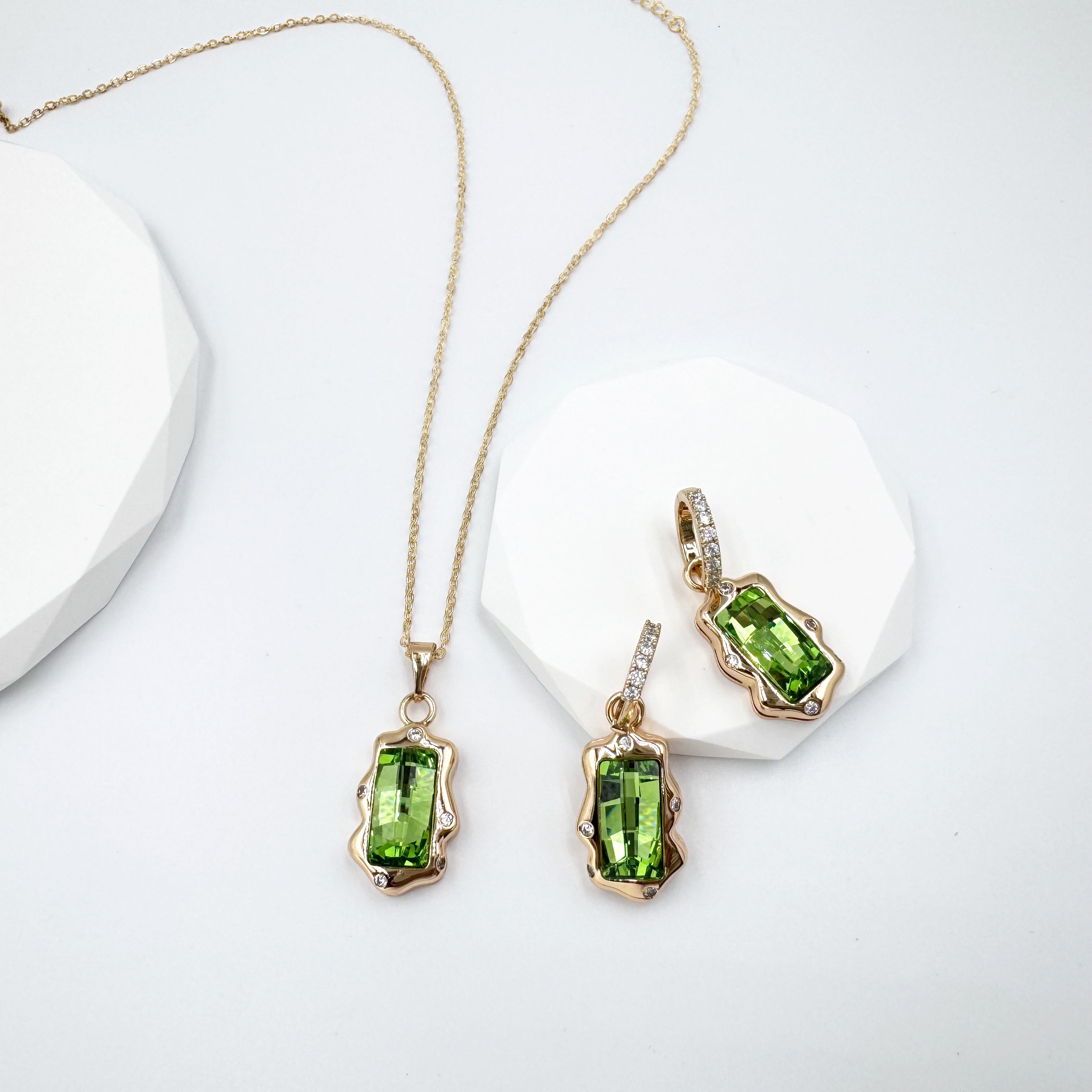 Green Yellow Austrian Crystal Jewelry Set for Women Gift Ready Style-1