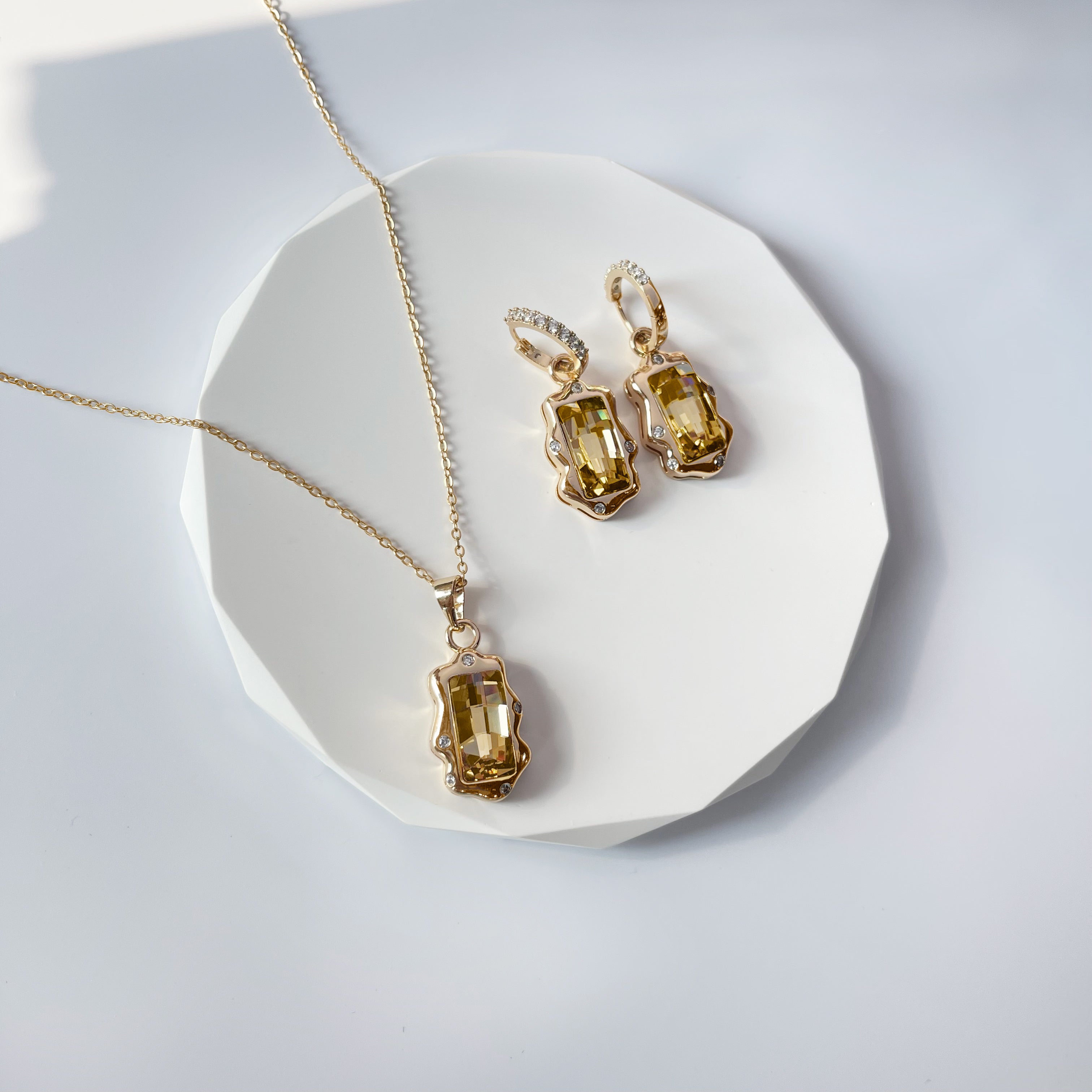 Green Yellow Austrian Crystal Jewelry Set for Women Gift Ready Style-5