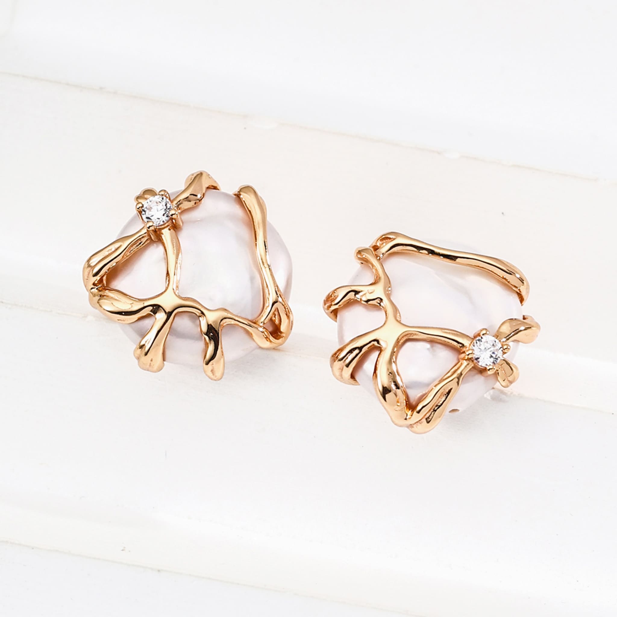 Handcrafted Natural Pearl Earrings with Zircon for Unique Elegant Style-1