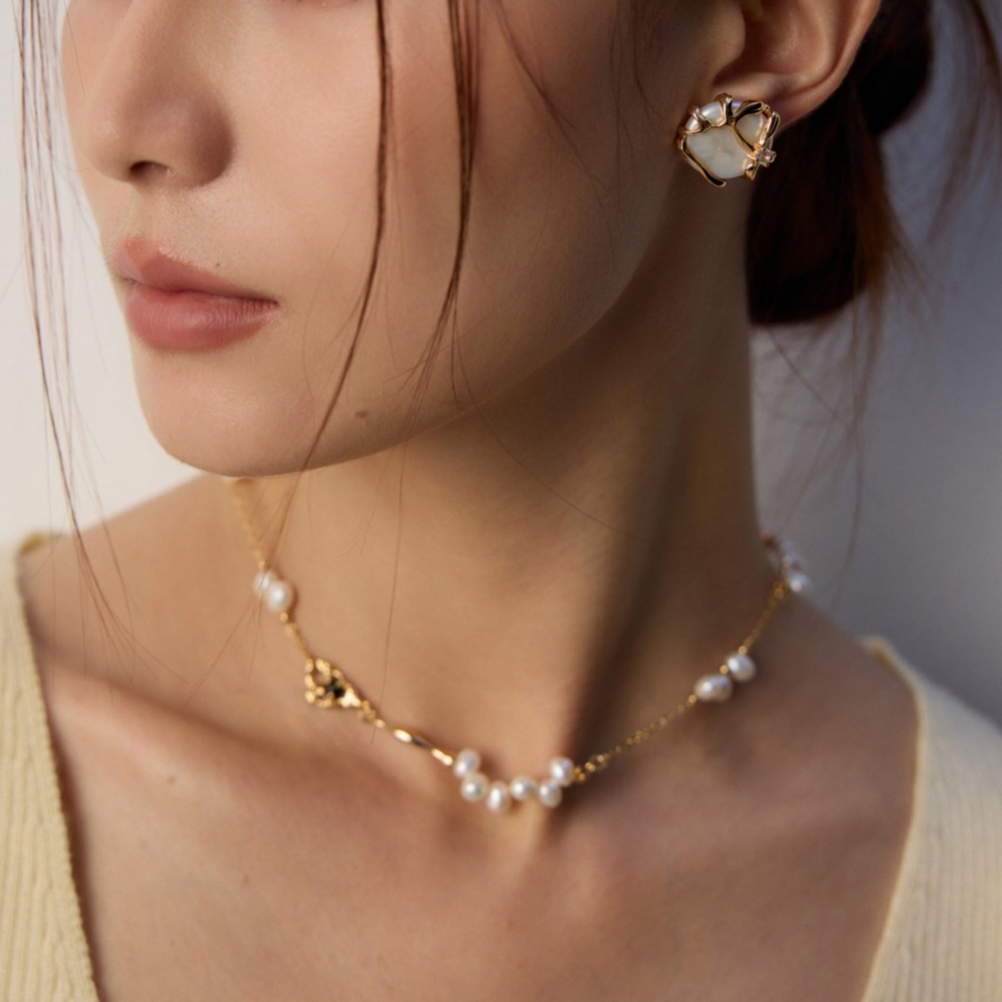 Handcrafted Natural Pearl Earrings with Zircon for Unique Elegant Style-2