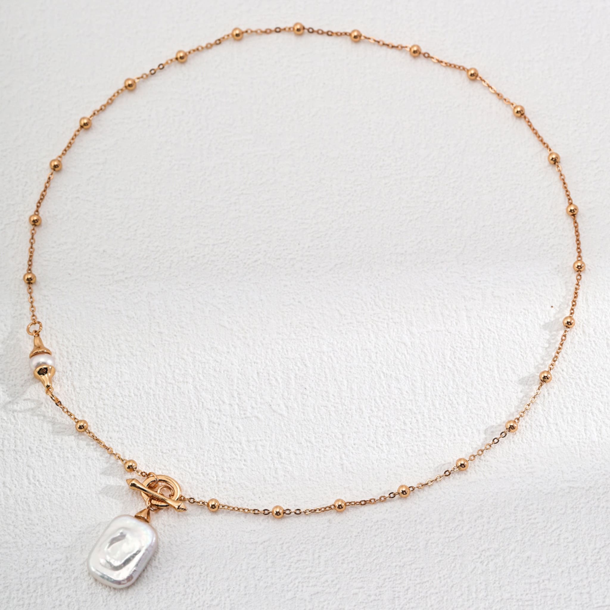 Hypoallergenic Pearl Chain Necklace 18K Gold Plated Silver for Timeless Style-1