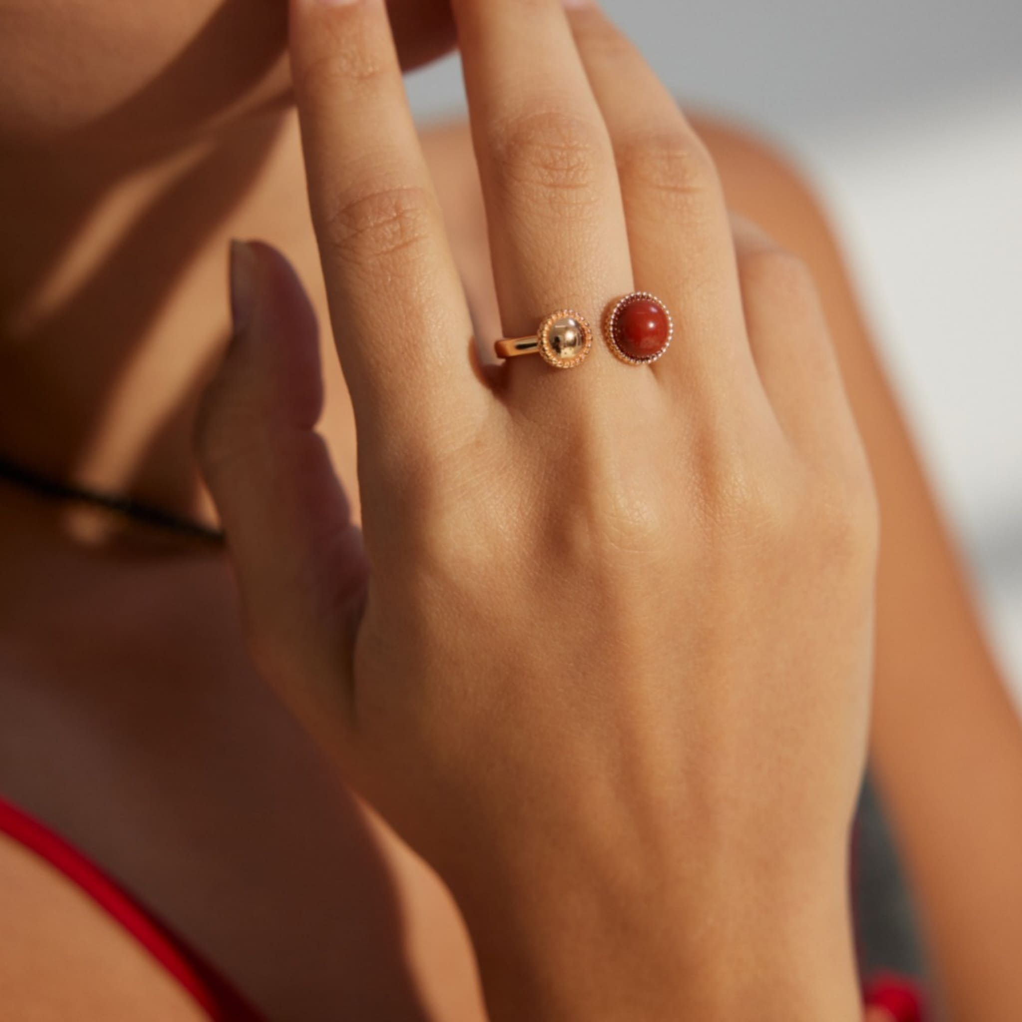 Gold Plated Red Stone Ring