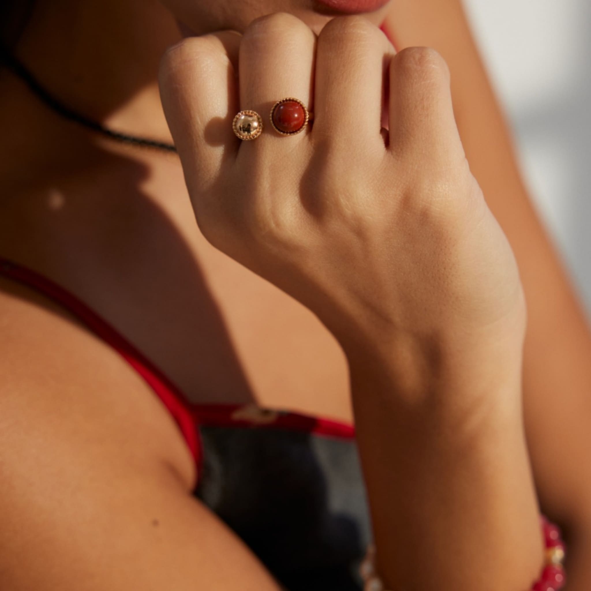 Gold Plated Red Stone Ring